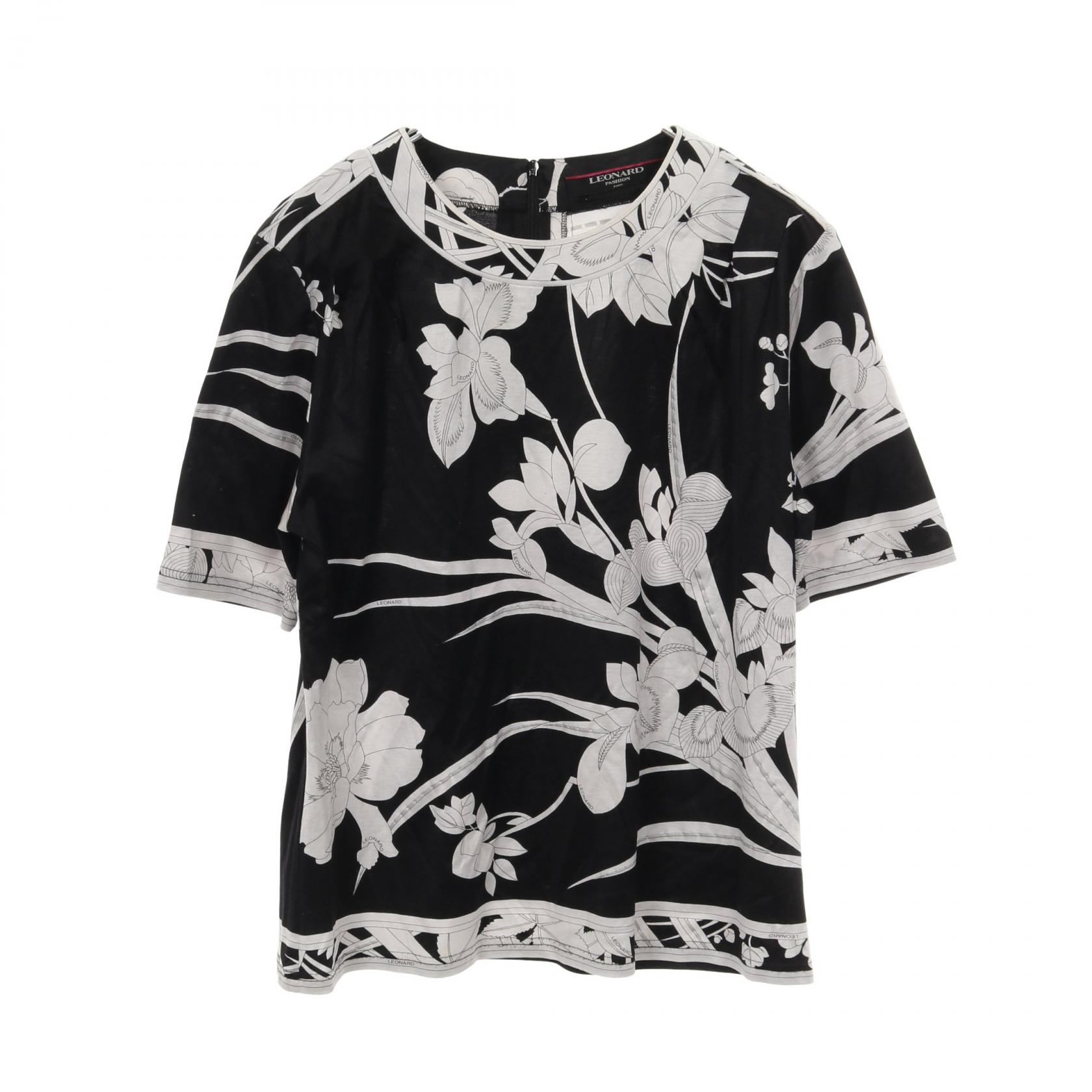 《全品5%クーポン×P5倍》レオナールファッション LEONARD FASHION ブラウス 衣料品 トップス シルク レディース ブラック系 / ホワイト系 379118 【中古】