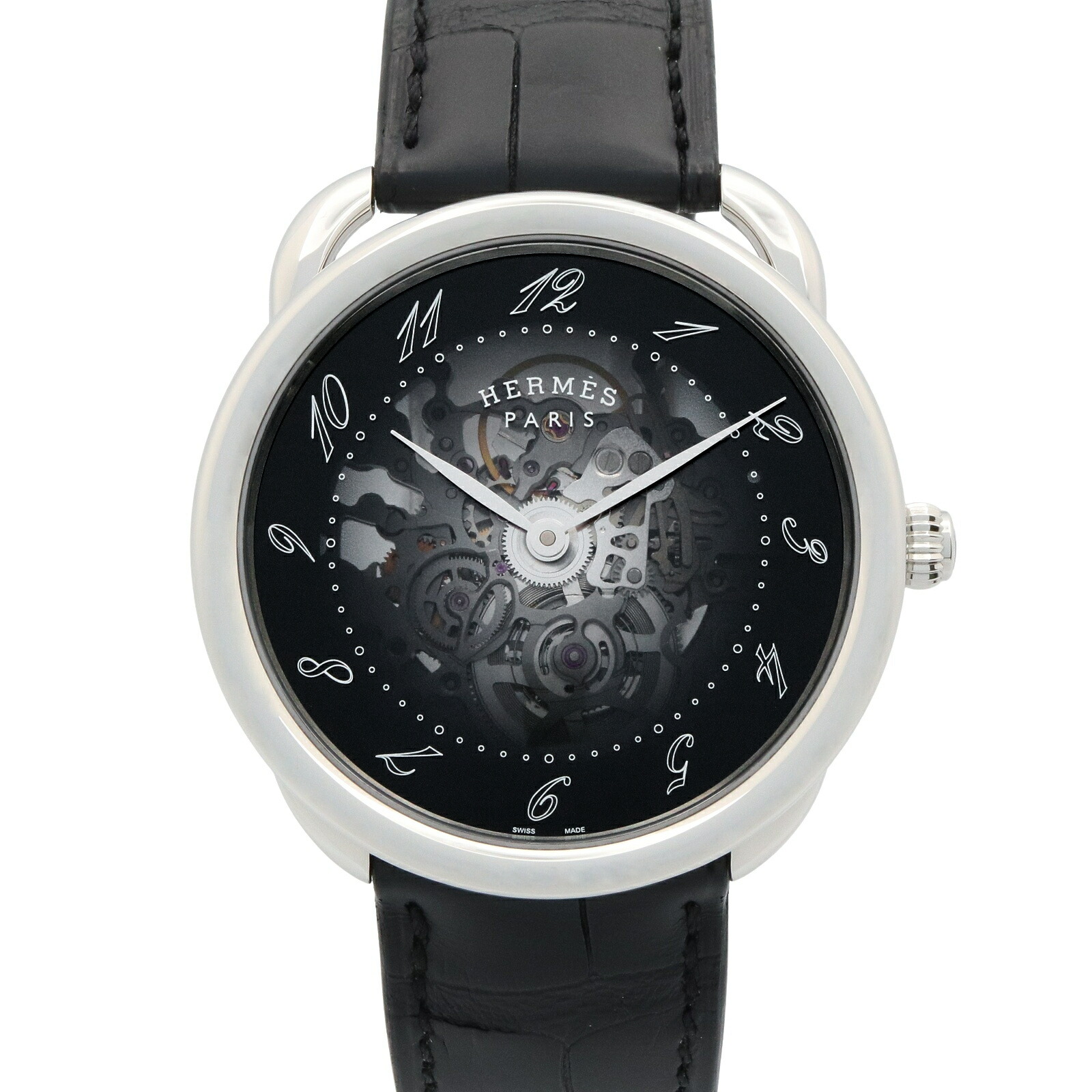 HERMES アナログ腕時計 黒レザー HERMES エルメス HH1.221.336/VB89 Hウォッチ ドゥブルトゥール