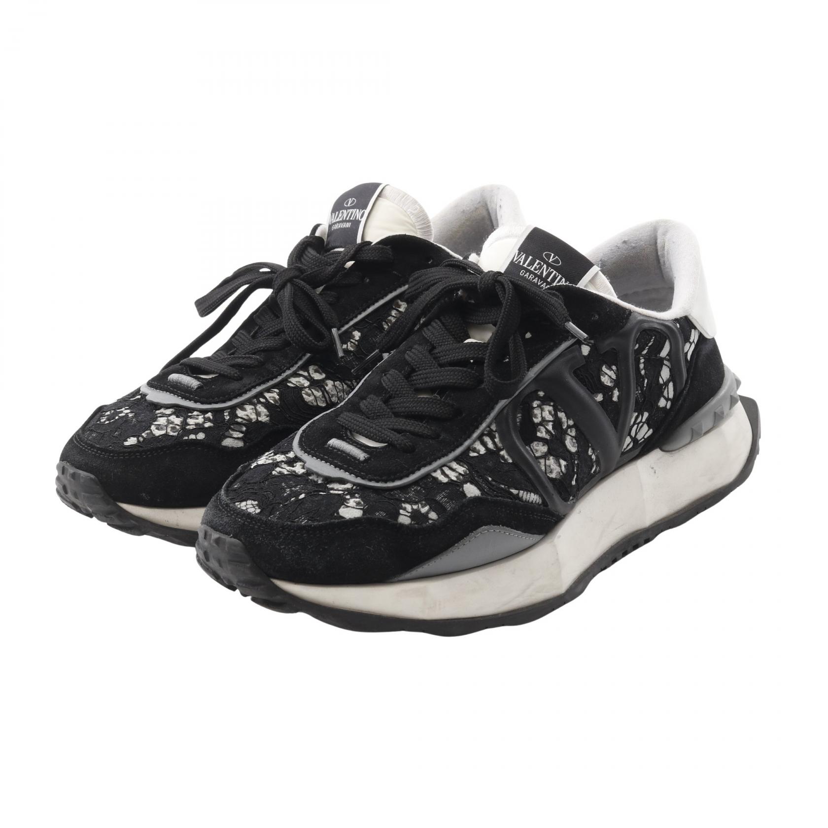【20%OFFクーポン対象】ヴァレンチノ Valentino LACERUNNER レースランナー スニーカー 靴 ファブリック レディース ブラック系 【中古】