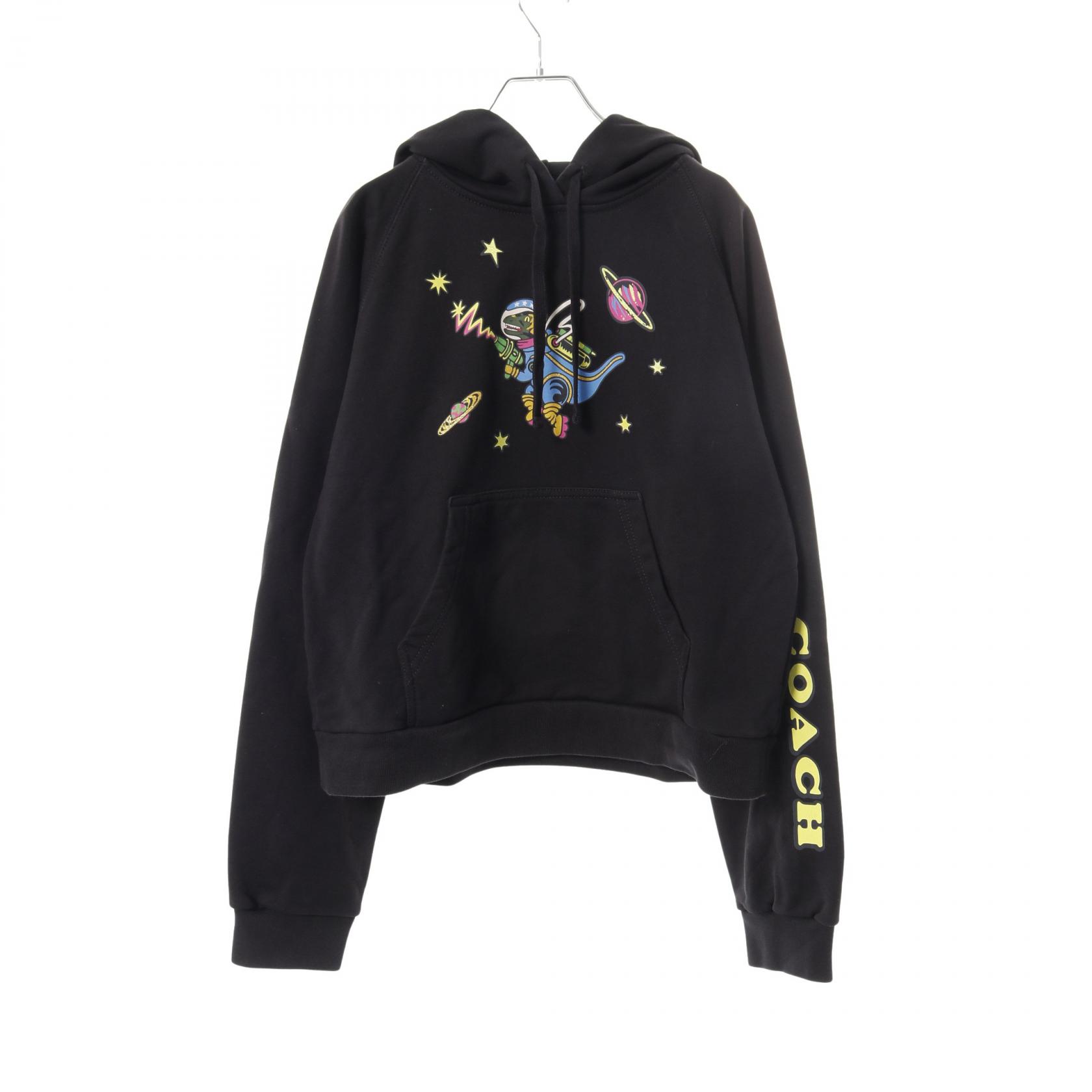 COACH コーチ ロゴプリント シグネチャー 黒 長袖 パーカー フード付き COACH コーチ ロゴプリント シグネチャー 黒 長袖 パーカー