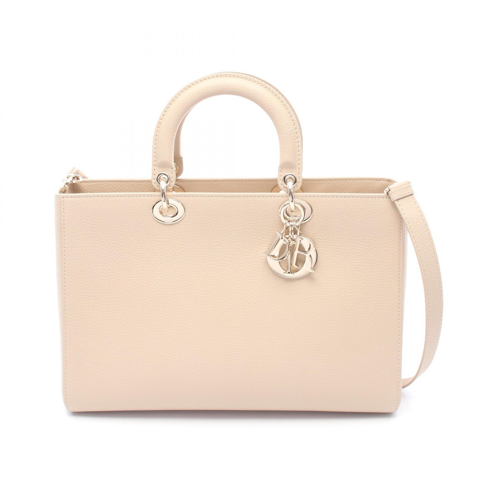 《全品5%クーポン×P5倍》ディオール Dior Lady D-Sire ラージ ハンドバッグ バッグ レザー レディース ベージュ系 【中古】