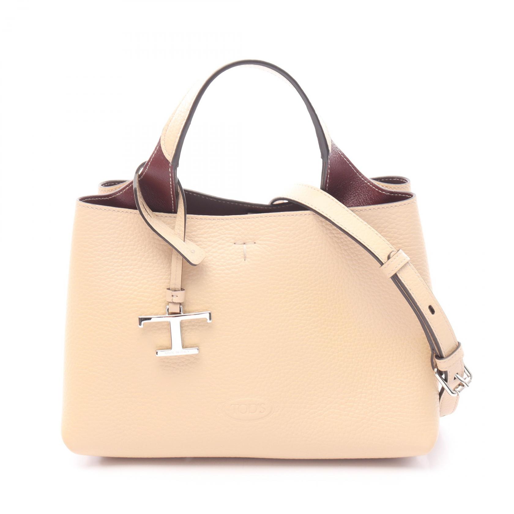 トッズ TOD'S Tタイムレス マイクロ ハンドバッグ バッグ レザー レディース ベージュ系 【中古】