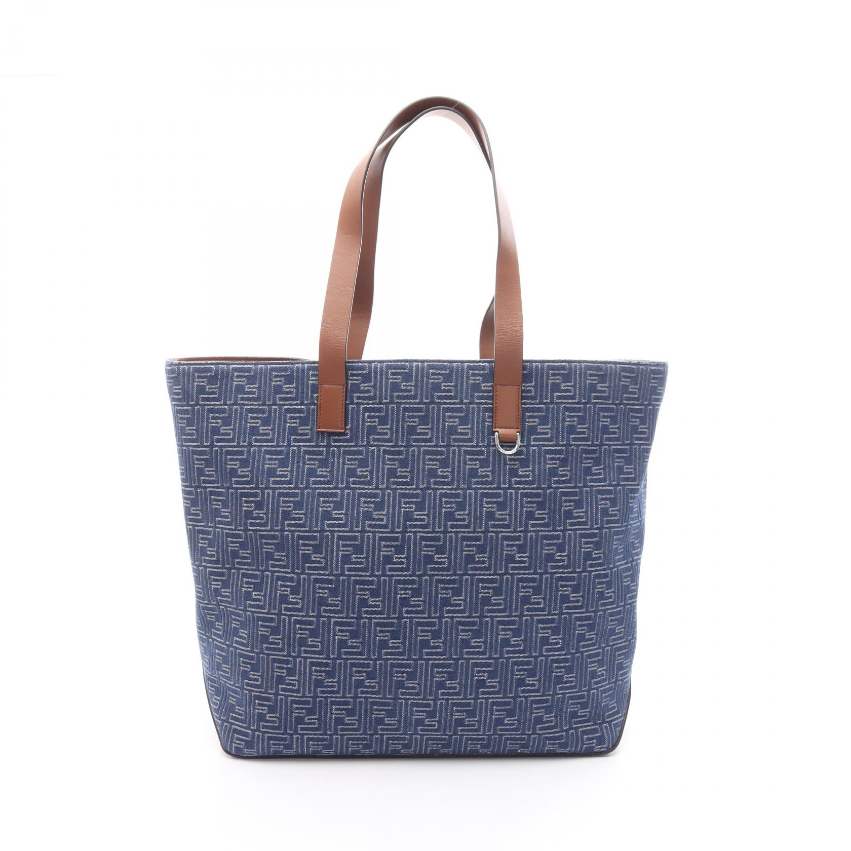 【15%OFFクーポン対象】フェンディ FENDI FFショッピングバッグ ミディアム トートバッグ バッグ キャンバス レザー メンズ レディース ブルー系 / ブラウン系 7VA657AUGOF1SCG 【新品】