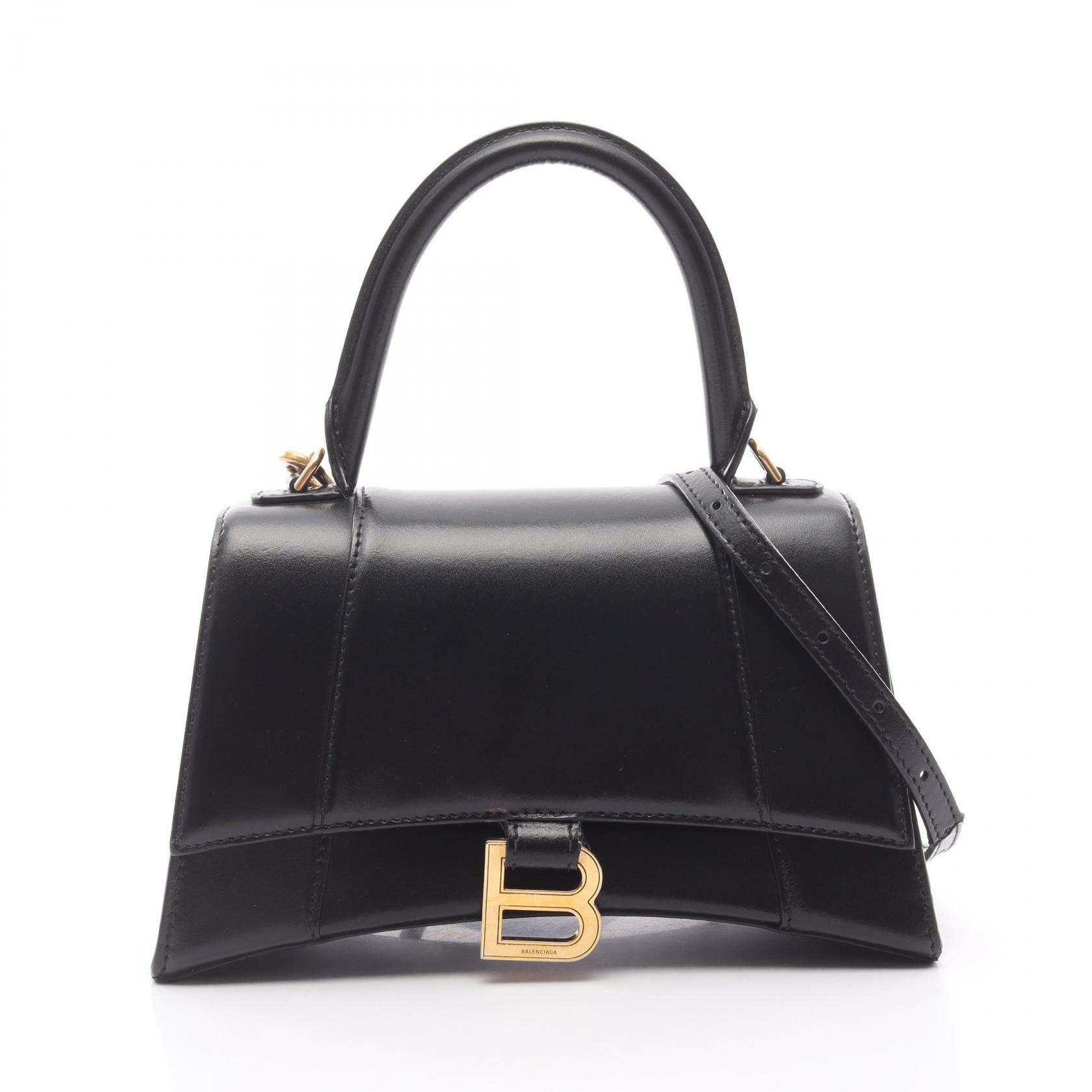 【SALE／1万円OFFクーポン】バレンシアガ BALENCIAGA アワーグラス スモール ハンドバッグ バッグ レザー レディース ブラック系 【中古】