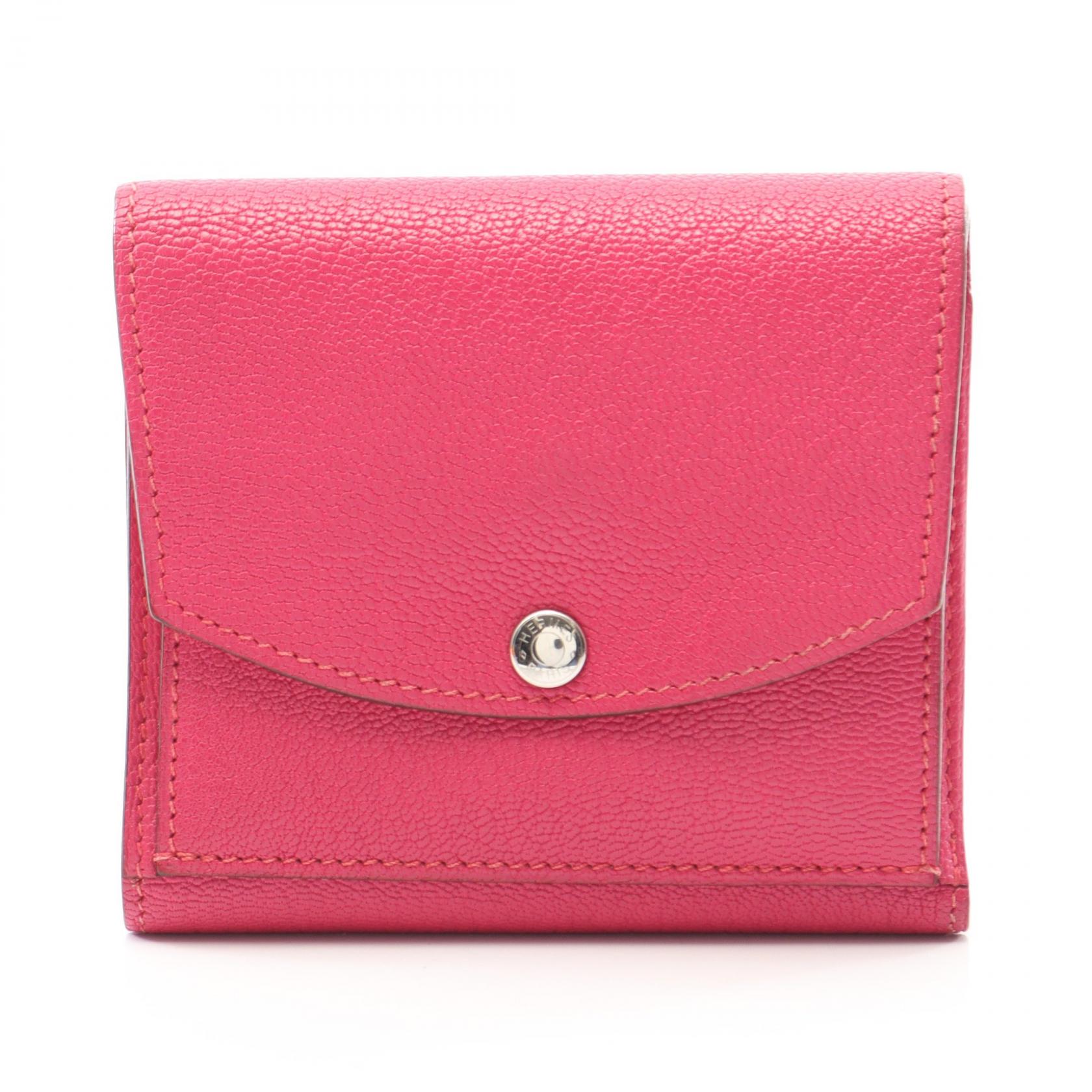 《全品5%クーポン×P5倍》エルメス HERMES ティル ローズショッキング 三つ折り財布 財布 シェーブル シェーブル レディース ピンク系 【中古】