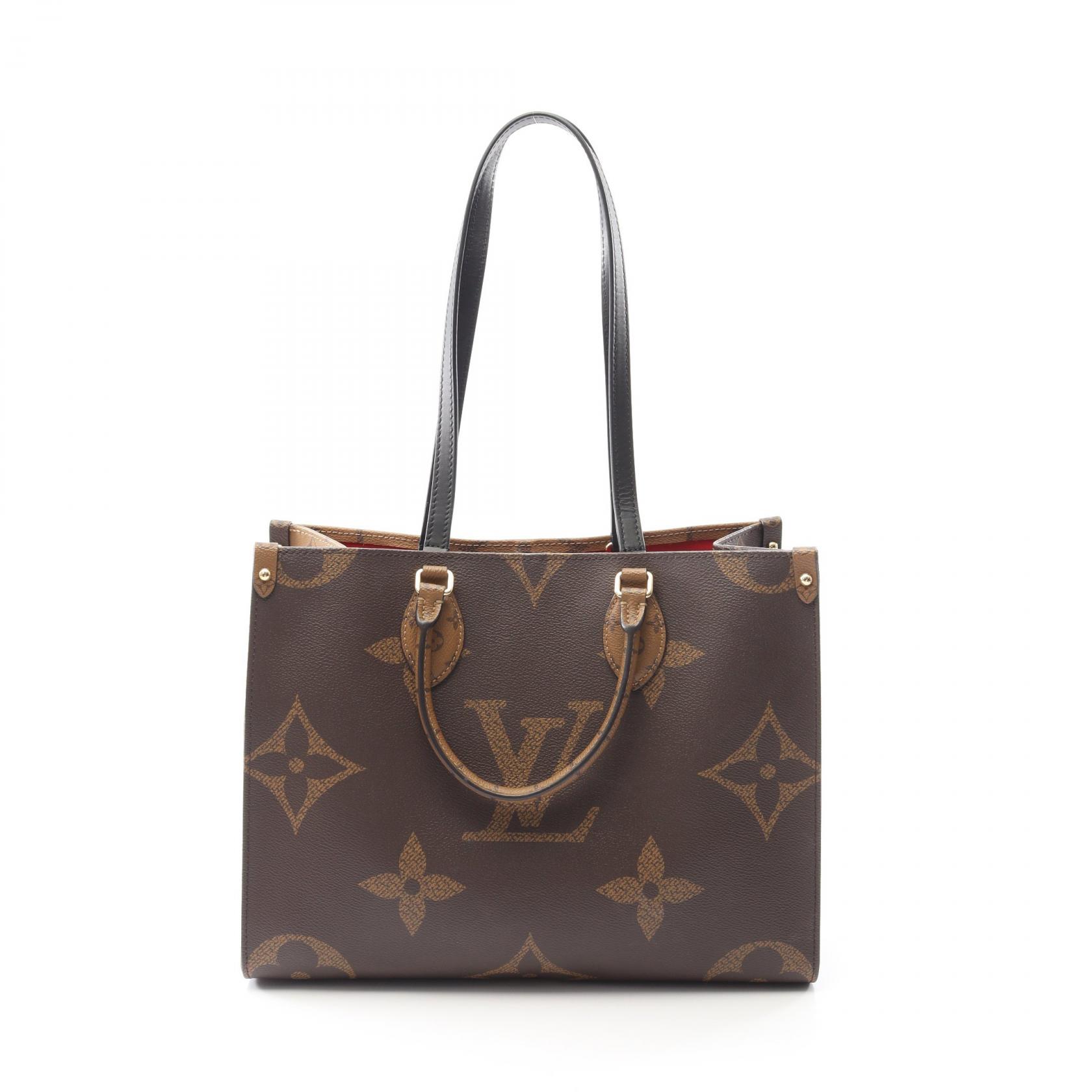 ルイ・ヴィトン LOUIS VUITTON オンザゴーMM トートバッグ バッグ PVCコーティングキャンバス レザー モノグラム・ジャイアントリバース レディース ブラウン系 / ベージュ系 M45321 【中古】