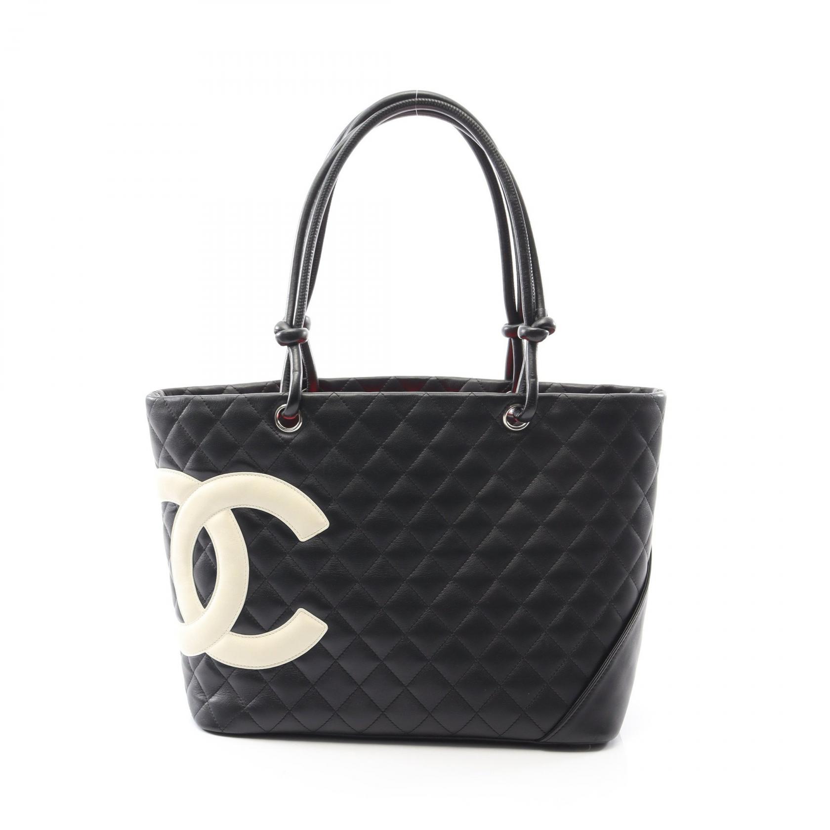 シャネル CHANEL カンボンライン ラージ トートバッグ バッグ ラムスキン（羊革） レディース ブラック系 / ホワイト系 【中古】