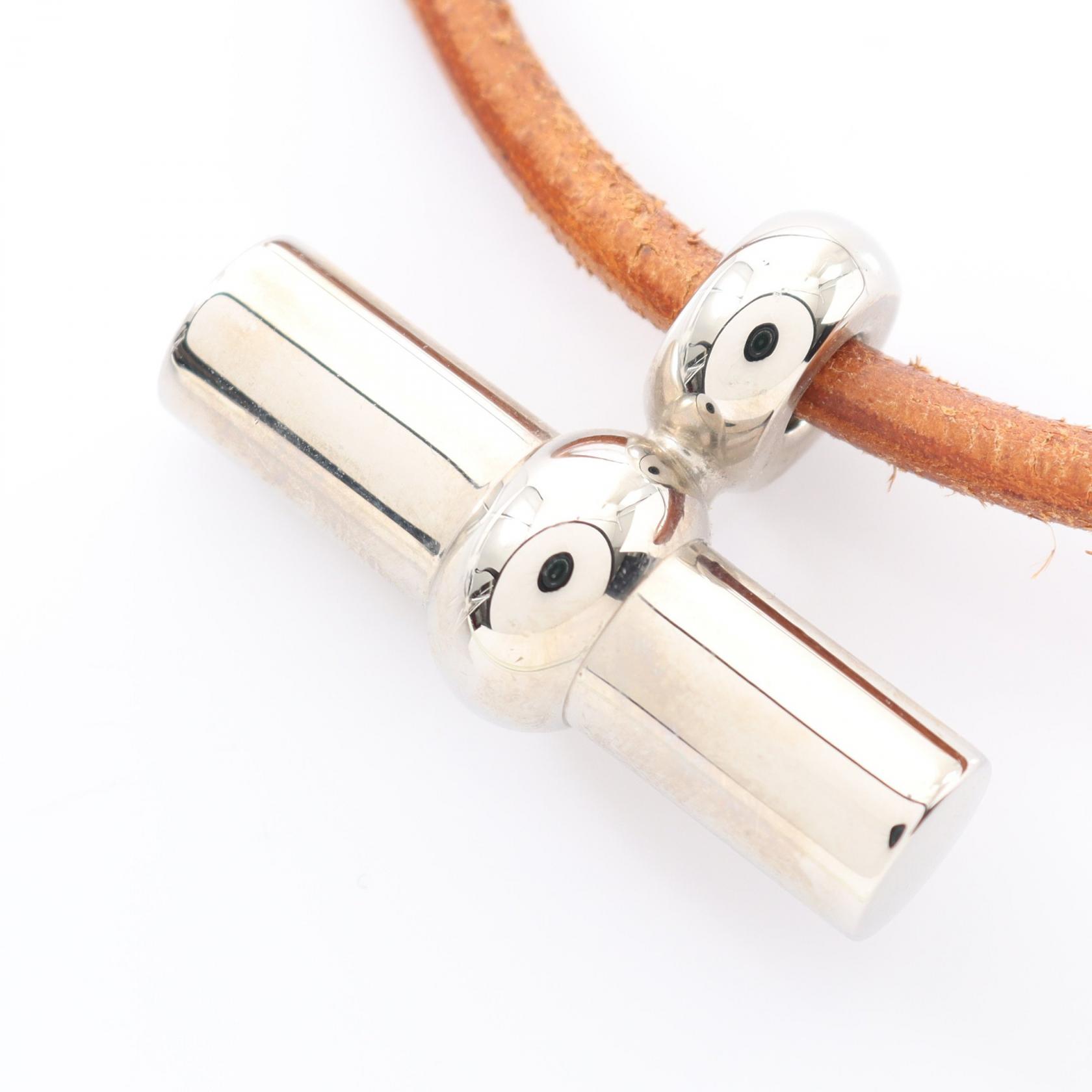 HERMES エルメス　グレナン　チョーカー　シルバー　ブラウン 美品 エルメス グレナンチョーカー ブレスレット 箱付き ブラウン