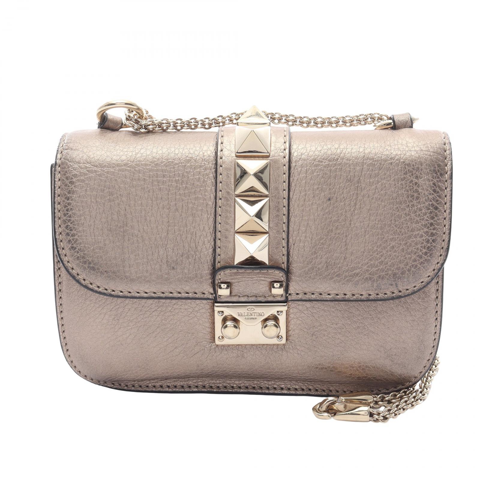 【ポイント5倍／～4/10(金)23:59】ヴァレンチノ Valentino ロックスタッズ ショルダーバッグ バッグ レザー レディース ゴールド系 【中古】