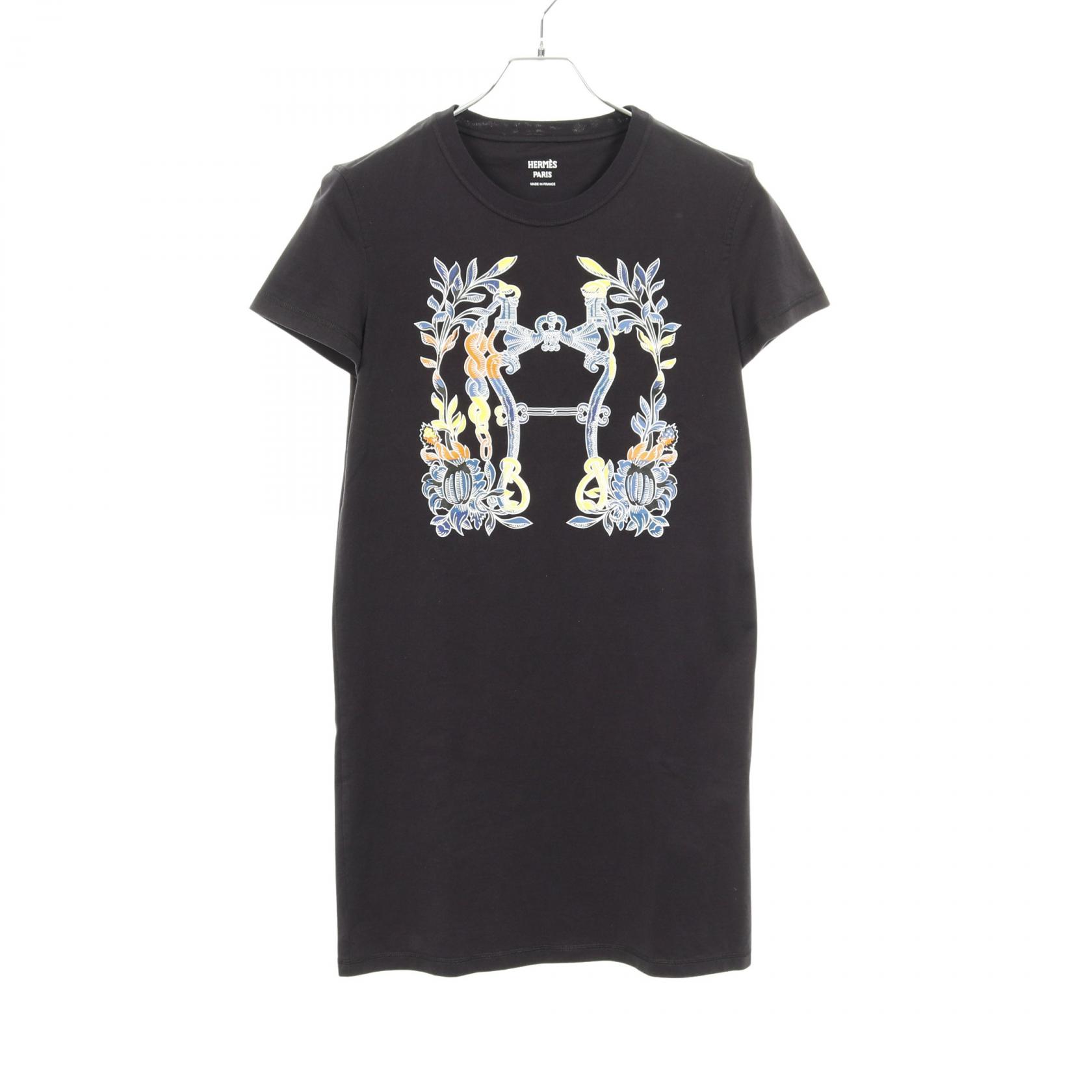 ≪20%OFFクーポン 7/19 20時～7/26 9:59≫エルメス HERMES カルトゥーシュ Tシャツ ワンピース 衣料品 トップス コットン レディース ブラック系 / マルチカラー 【中古】｜Mike Museum