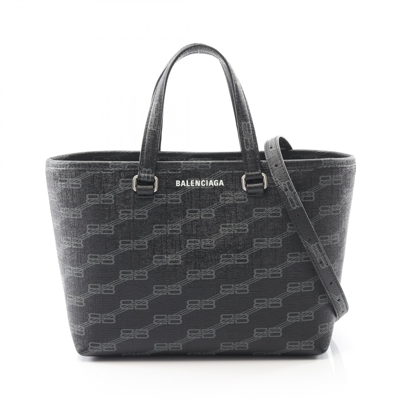 【SALE／1万円OFFクーポン】バレンシアガ BALENCIAGA シグネチャー スモール ショッパー ハンドバッグ バッグ PVCコーティングキャンバス レディース ブラック系 702699 【中古】