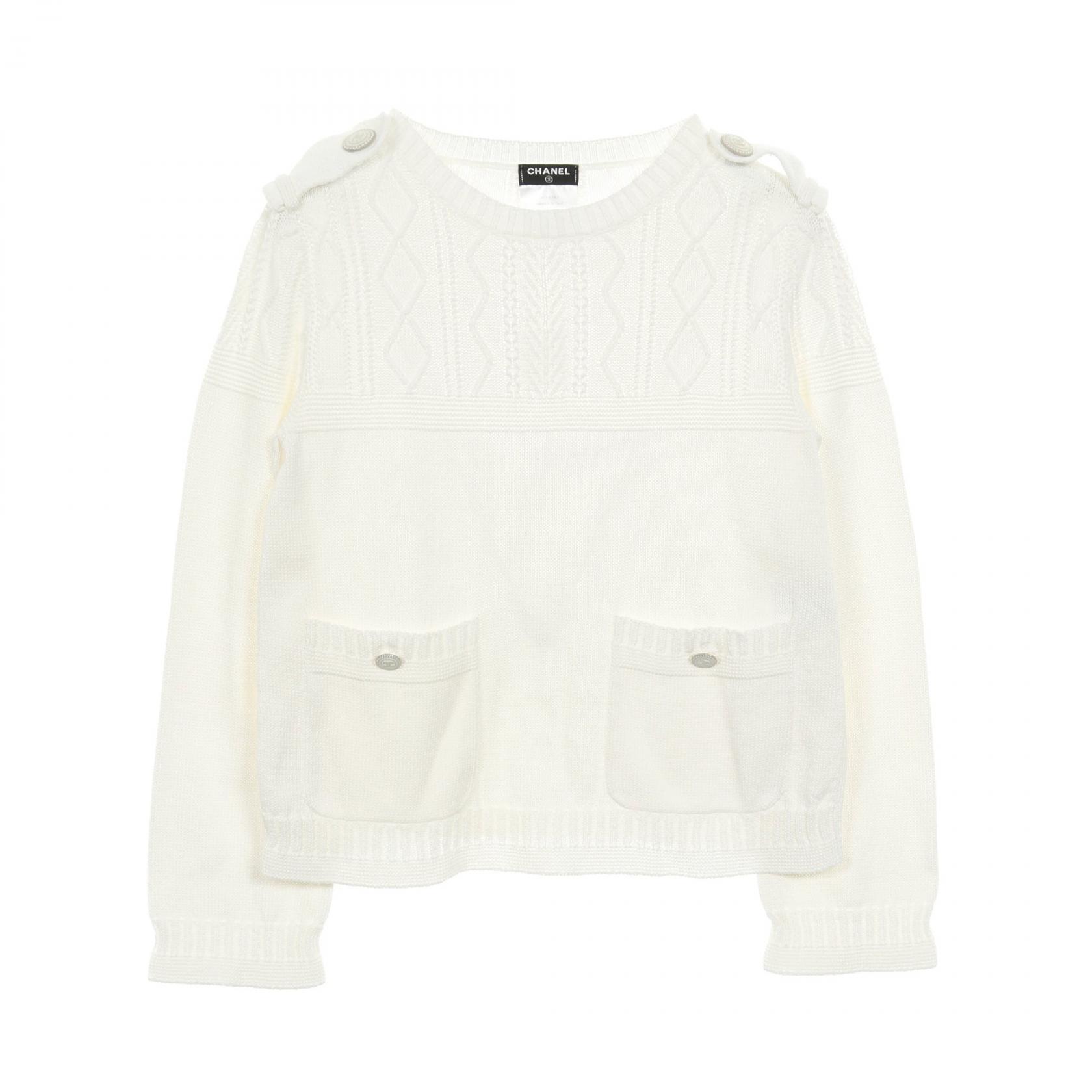 【SALE／1万円OFFクーポン】シャネル CHANEL ココマークボタン ニット 衣料品 トップス コットン レディース ホワイト系 【中古】
