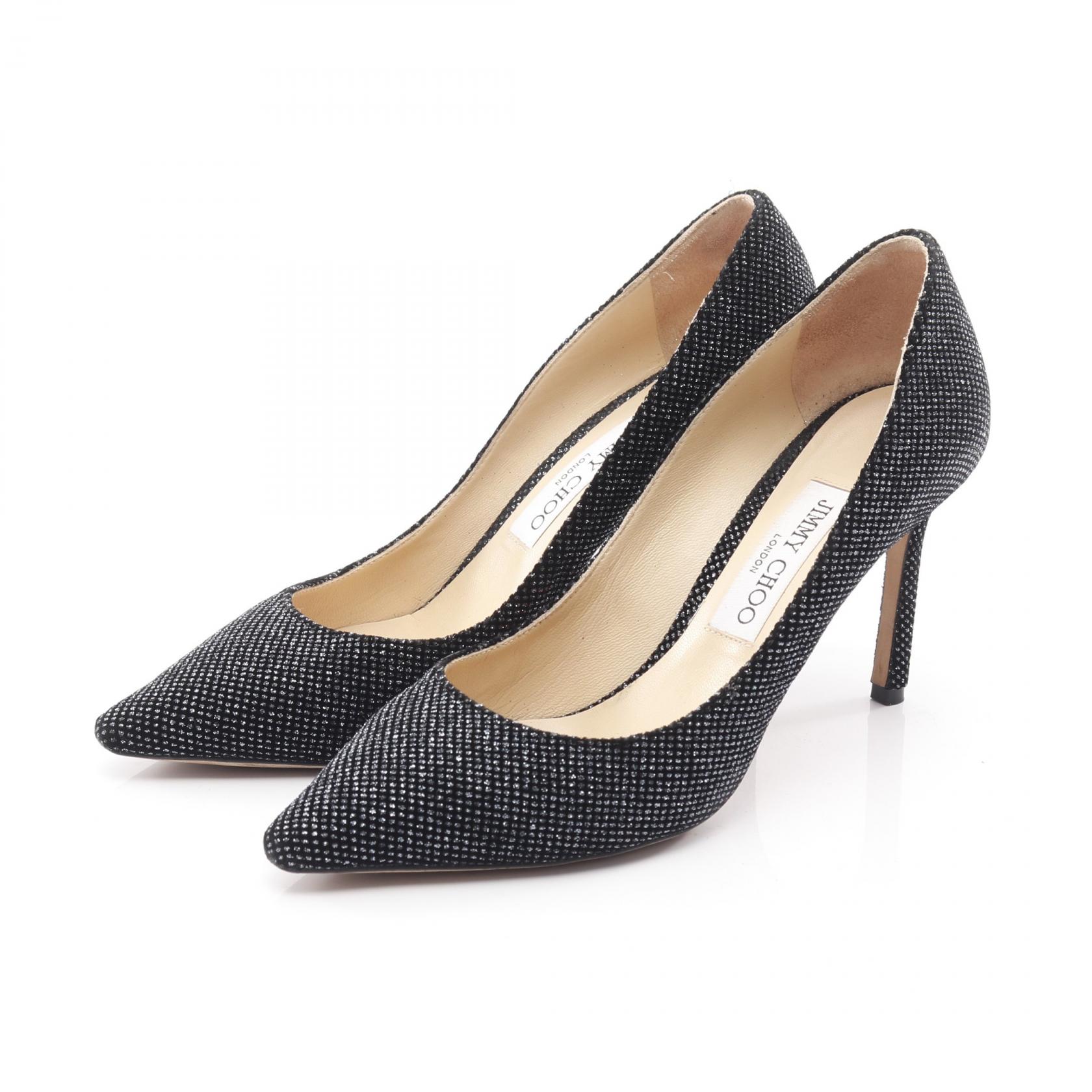 《全品5%クーポン×P5倍》ジミーチュウ JIMMY CHOO パンプス 靴 ファブリック レディース ブラック系 / シルバー系 【中古】