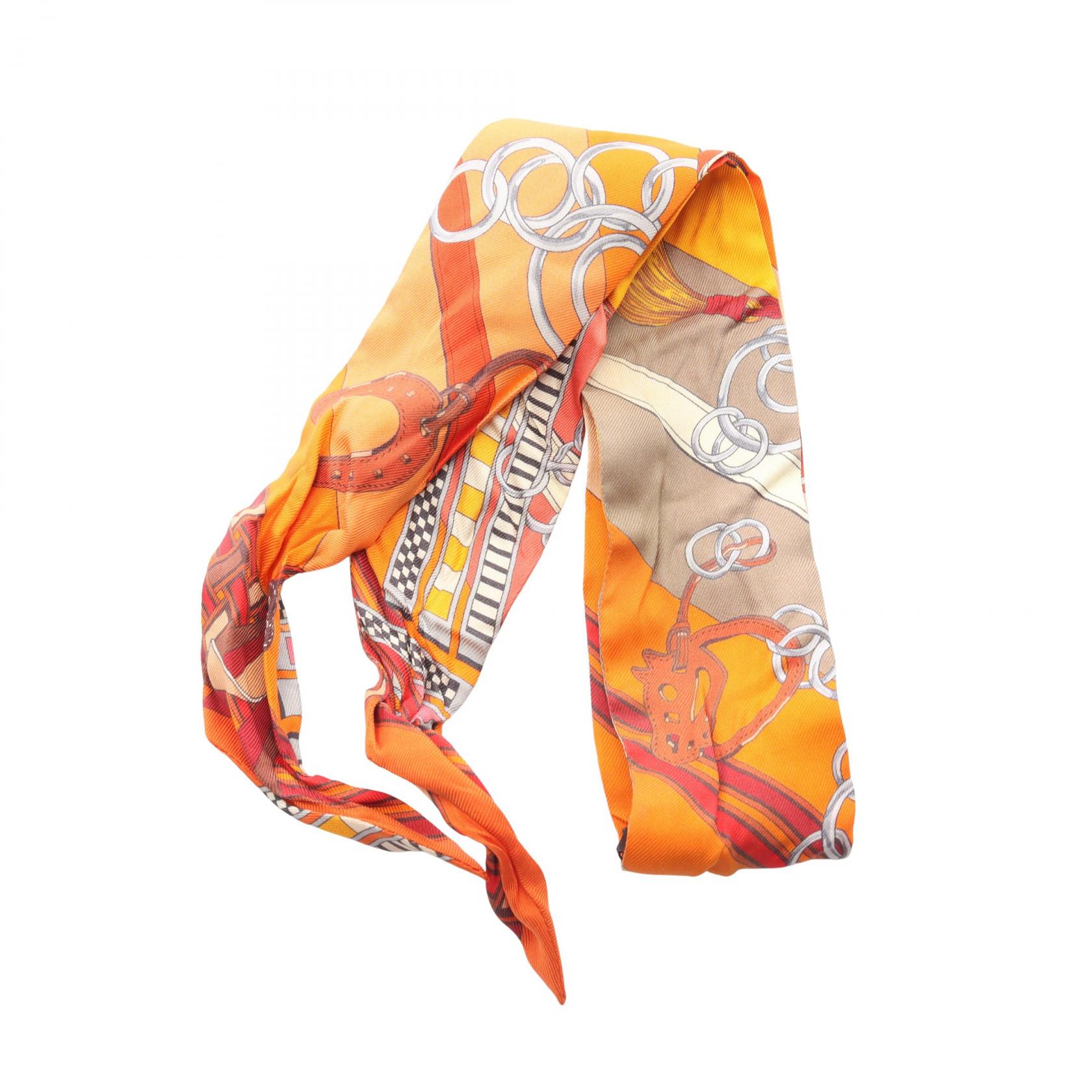 エルメス HERMES ツイリー BRIDES ET GRIS GRIS スカーフ 衣料品 シルク シルク レディース オレンジ系 / マルチカラー 【中古】