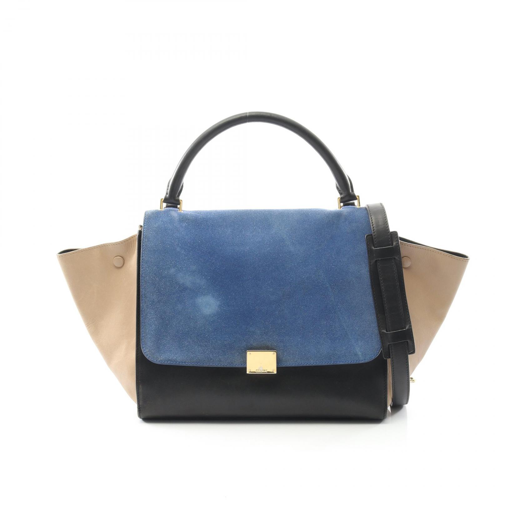 【20%OFFクーポン対象】セリーヌ CELINE トラペーズ ミディアム ハンドバッグ バッグ レザー スウェード レディース ブラック系 / ブルー系 / ベージュ系 【中古】