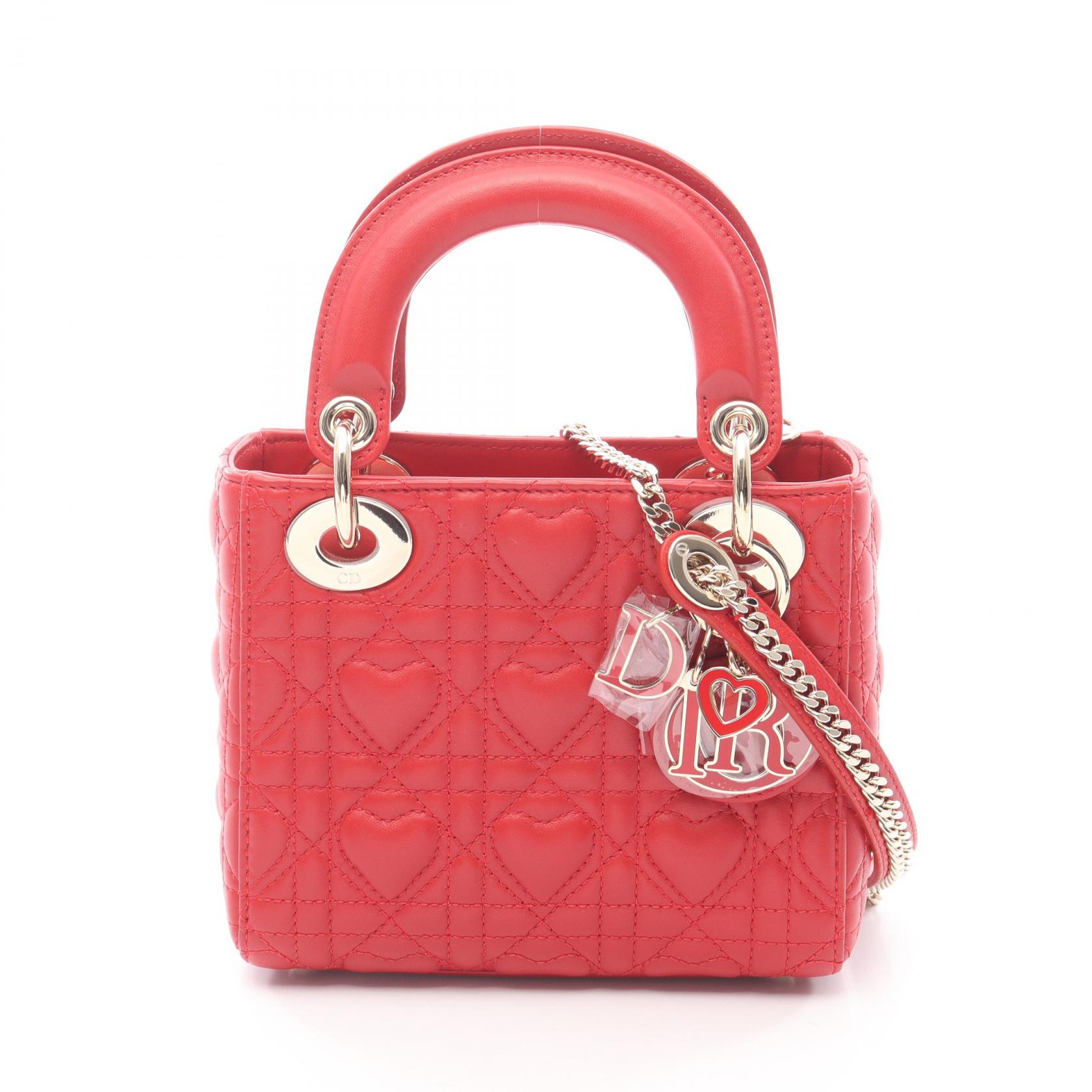 【15%OFFクーポン対象】ディオール Dior レディディオール ミニ ハートカナージュ ハンドバッグ バッグ レザー レディース レッド系 【中古】