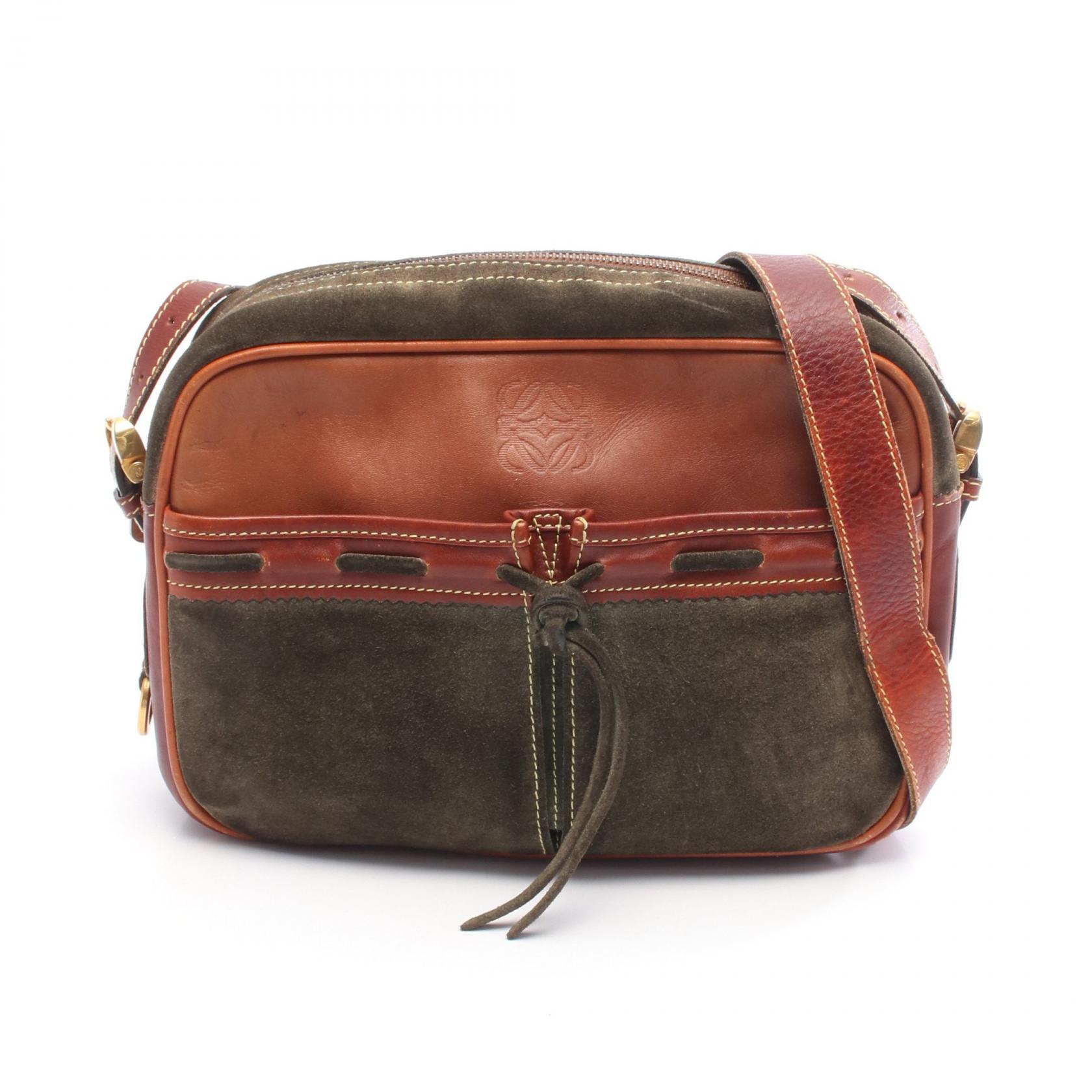 《全品5%クーポン×P5倍》ロエベ LOEWE アナグラム ショルダーバッグ バッグ スウェード レザー レディース カーキ系 / ブラウン系 【中古】