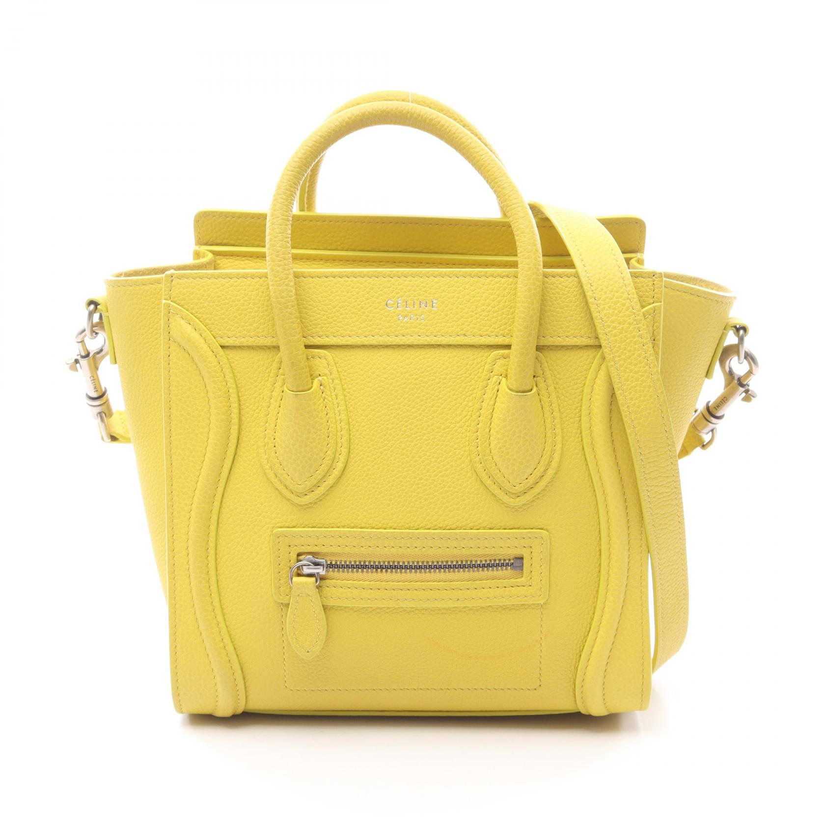 【15%OFFクーポン対象】セリーヌ CELINE ラゲージ ナノショッパー ハンドバッグ バッグ レザー レディース イエロー系 【中古】