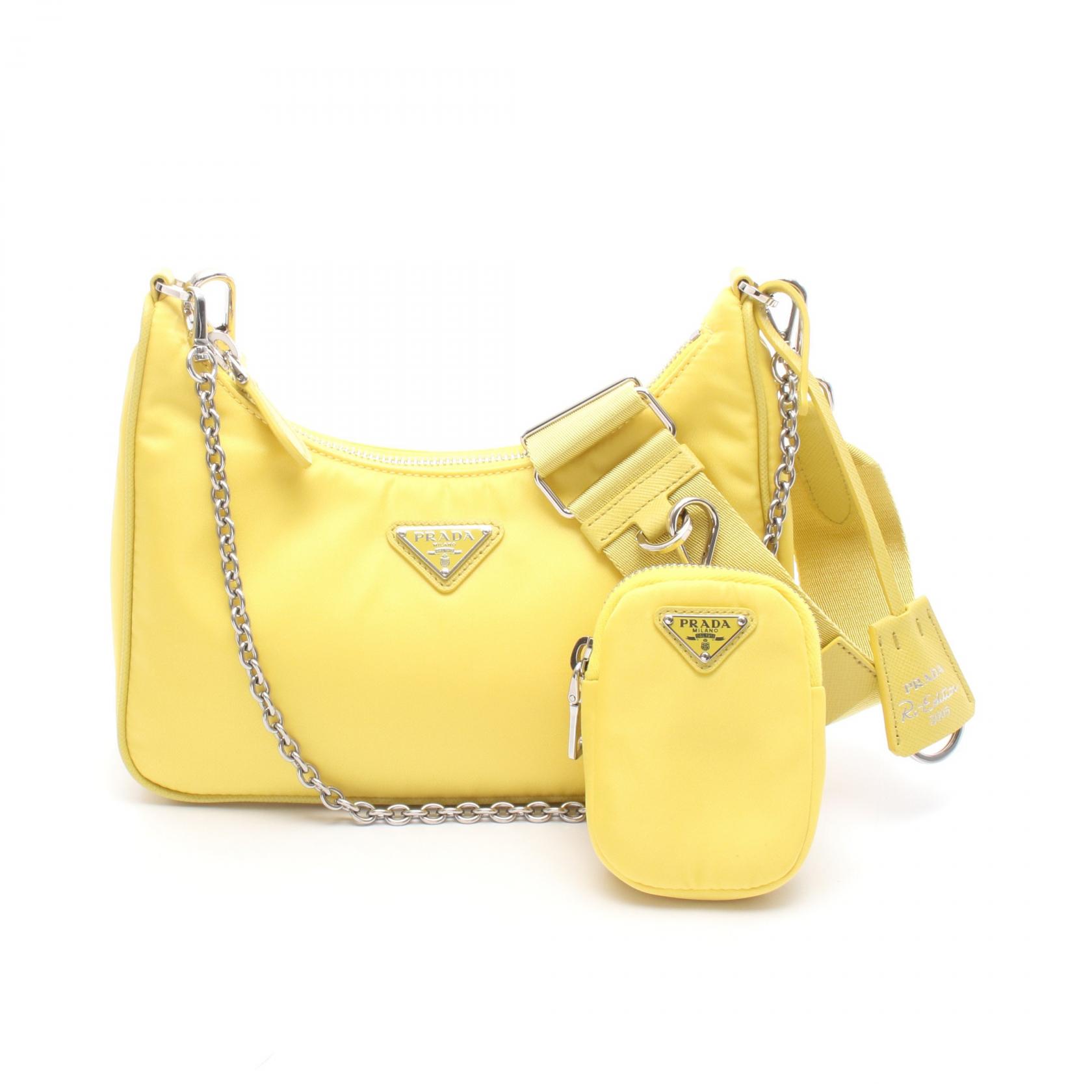 《全品5%クーポン×P5倍》プラダ PRADA Re-Edition 2005 ショルダーバッグ バッグ ナイロン レザー レディース イエロー系 1BH204 【中古】