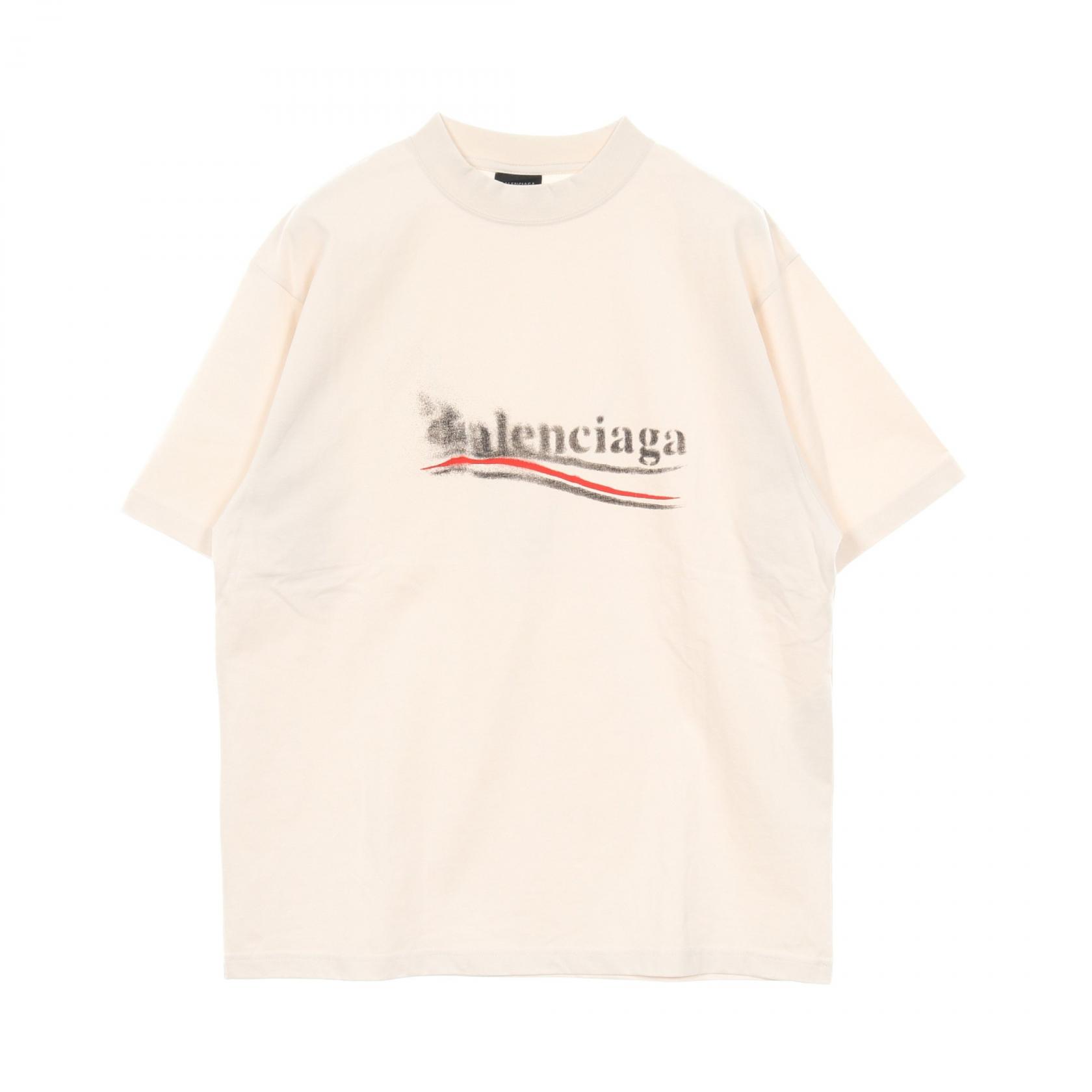 【SALE／5千円OFFクーポン】バレンシアガ BALENCIAGA Political Stencil カットソー 衣料品 トップス コットン メンズ レディース ホワイト系 764235 【中古】