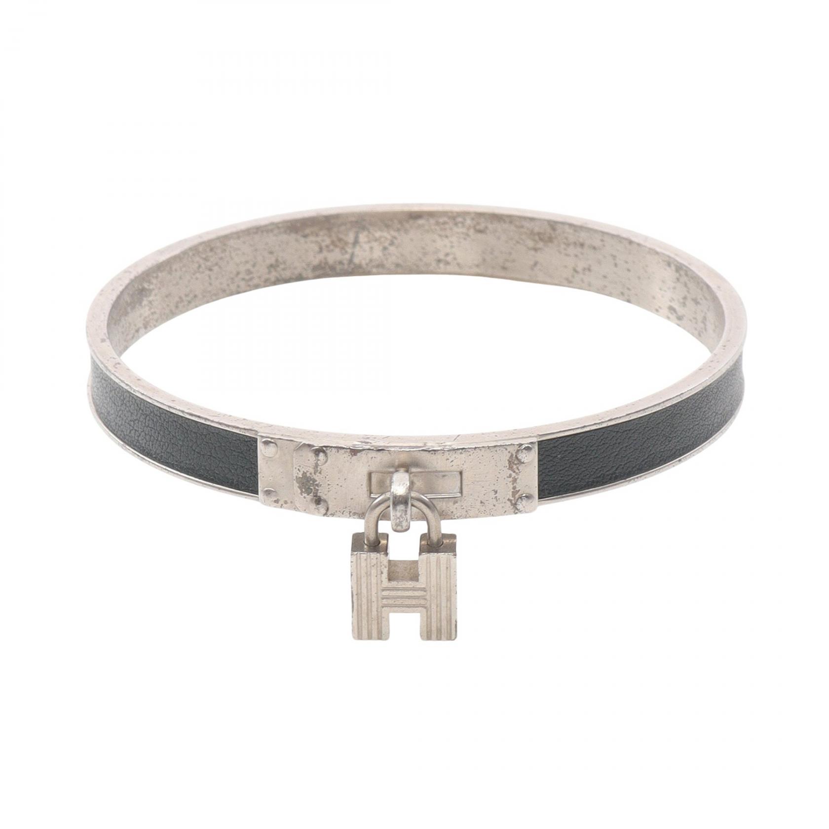 エルメス HERMES ケリーバングル バングル アクセサリー ステンレススチール レザー レディース シルバー系 / グリーン系 【中古】