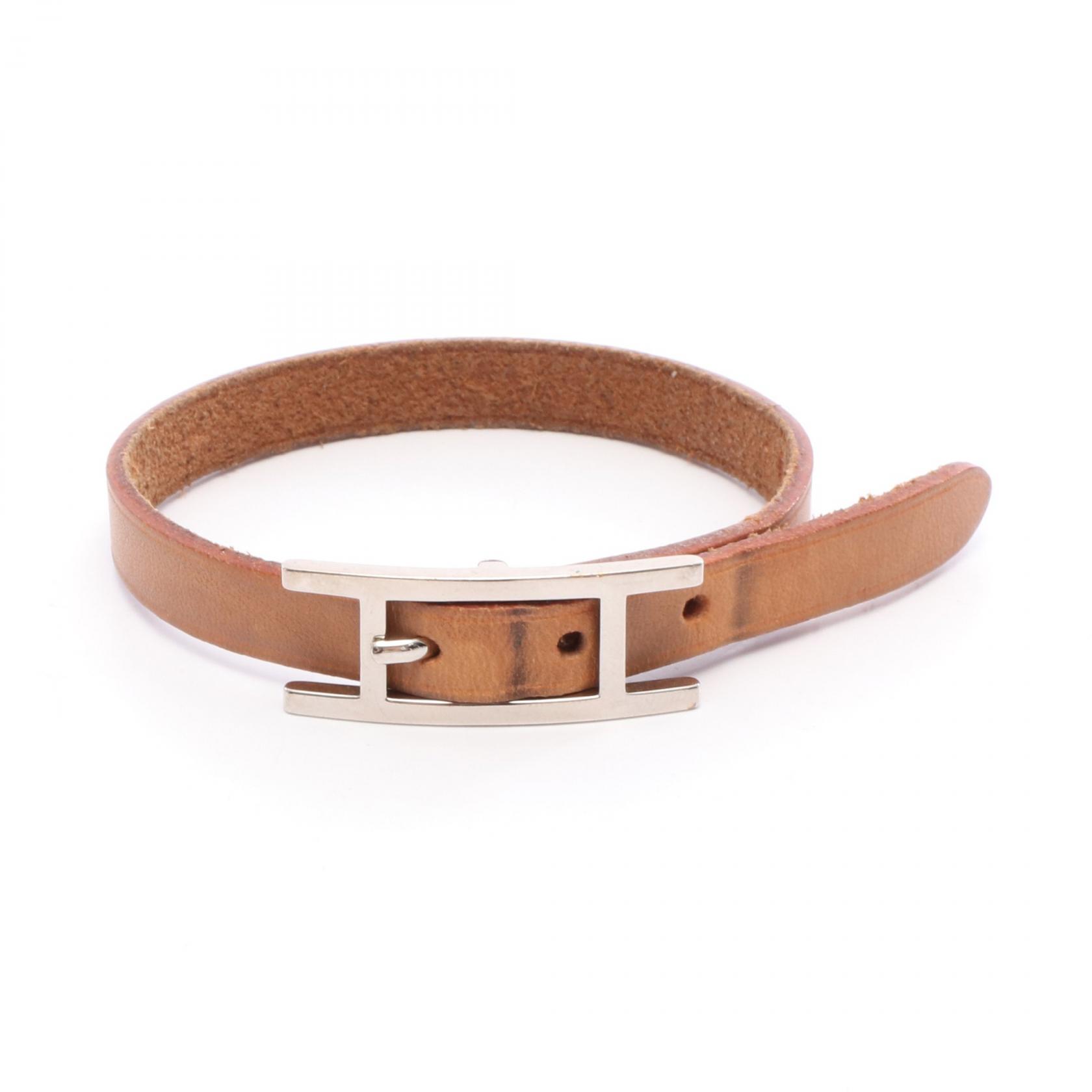 【ポイント5倍／～4/10(金)23:59】エルメス HERMES アピ1 ブレスレット アクセサリー ステンレススチール レザー レディース シルバー系 / ブラウン系 【中古】