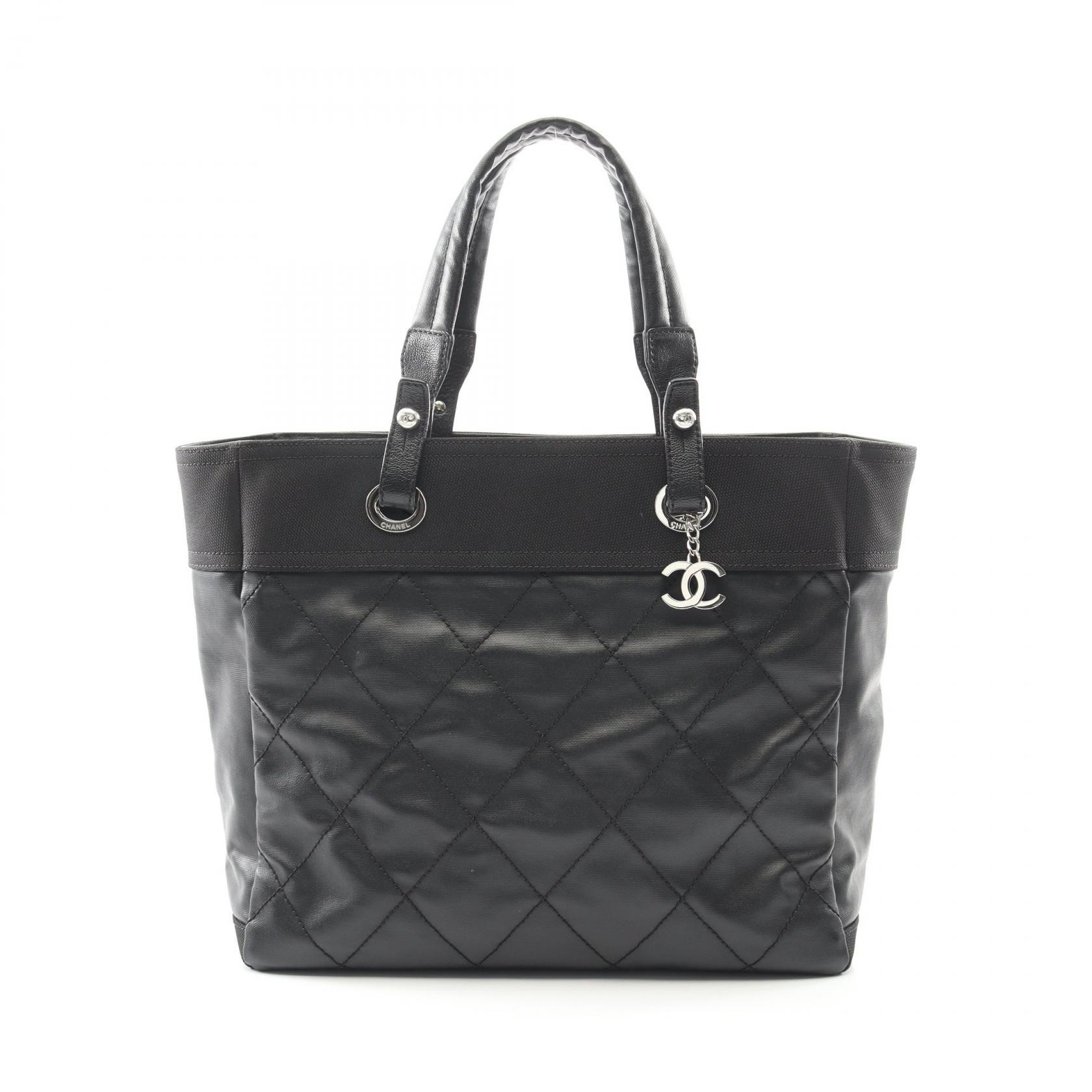 シャネル CHANEL パリビアリッツMM トートバッグ バッグ PVCコーティングキャンバス レザー レディース ブラック系 【中古】