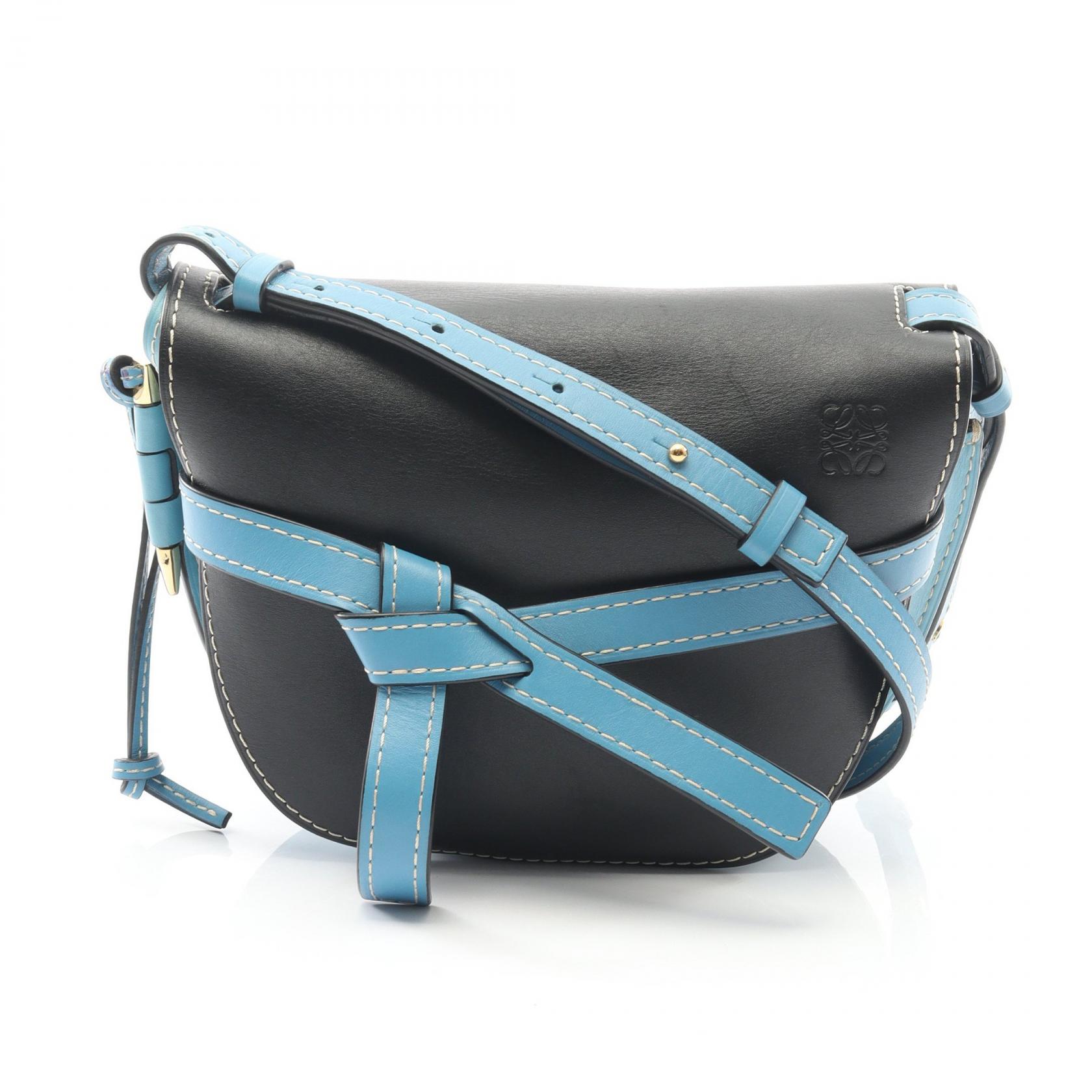 ≪15%OFFクーポン 7/19 20時~7/26 9:59≫ロエベ LOEWE GATE BAG ゲートバッグ スモール ショルダーバッグ バッグ レザー レディース ブルー系 / ブラック系 【中古】|Mike Museum