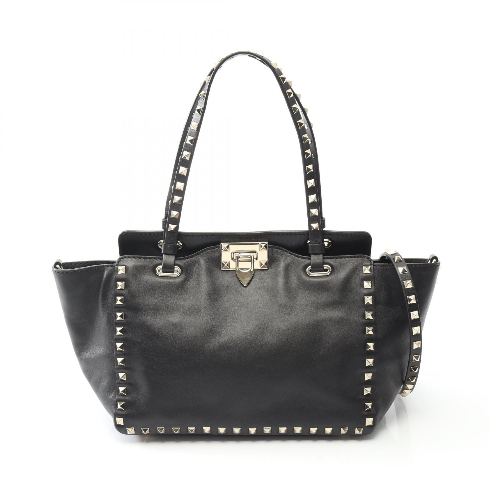 ヴァレンチノ Valentino ロックスタッズ ハンドバッグ バッグ レザー レディース ブラック系 【中古】