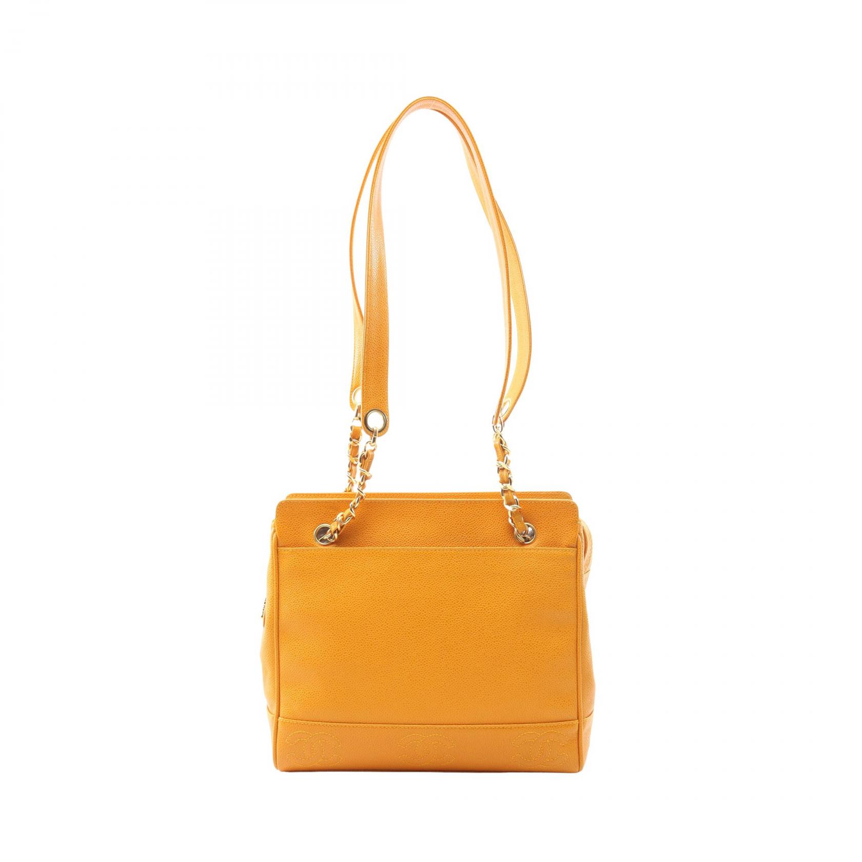 【15%OFFクーポン対象】シャネル CHANEL トリプルココマーク トートバッグ バッグ キャビアスキン(グレインドカーフ) レディース オレンジ系 【中古】