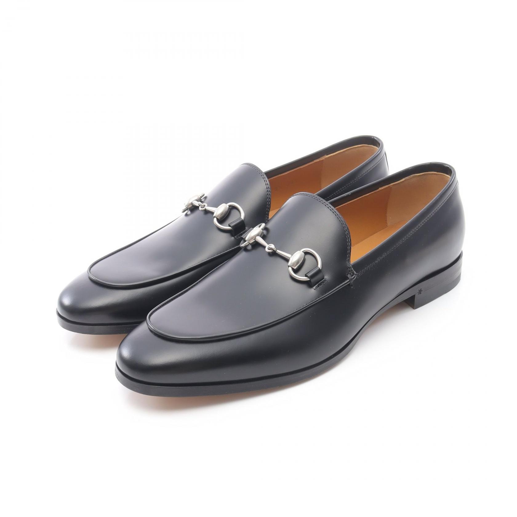 グッチGUCCI ブラックレザー ローファー 金具付き【41E】 グッチGUCCI ブラックレザー ローファー 金具付き【41E】 メンズ