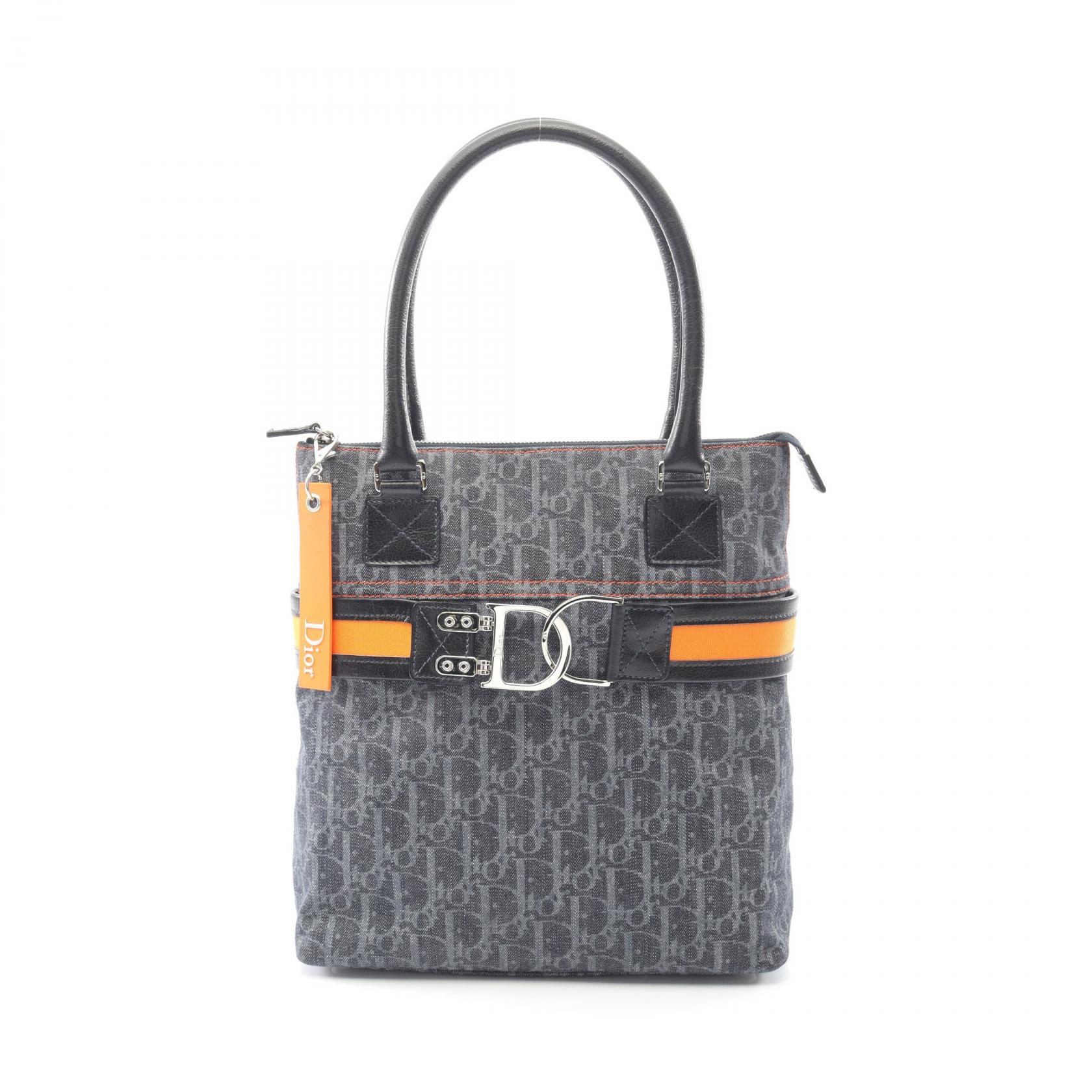 ≪15%OFFクーポン 7/19 20時~7/26 9:59≫ディオール Dior フライトライン トロッター トートバッグ バッグ デニム レザー レディース ネイビー系 / ブラック系 / オレンジ系 【中古】|Mike Museum