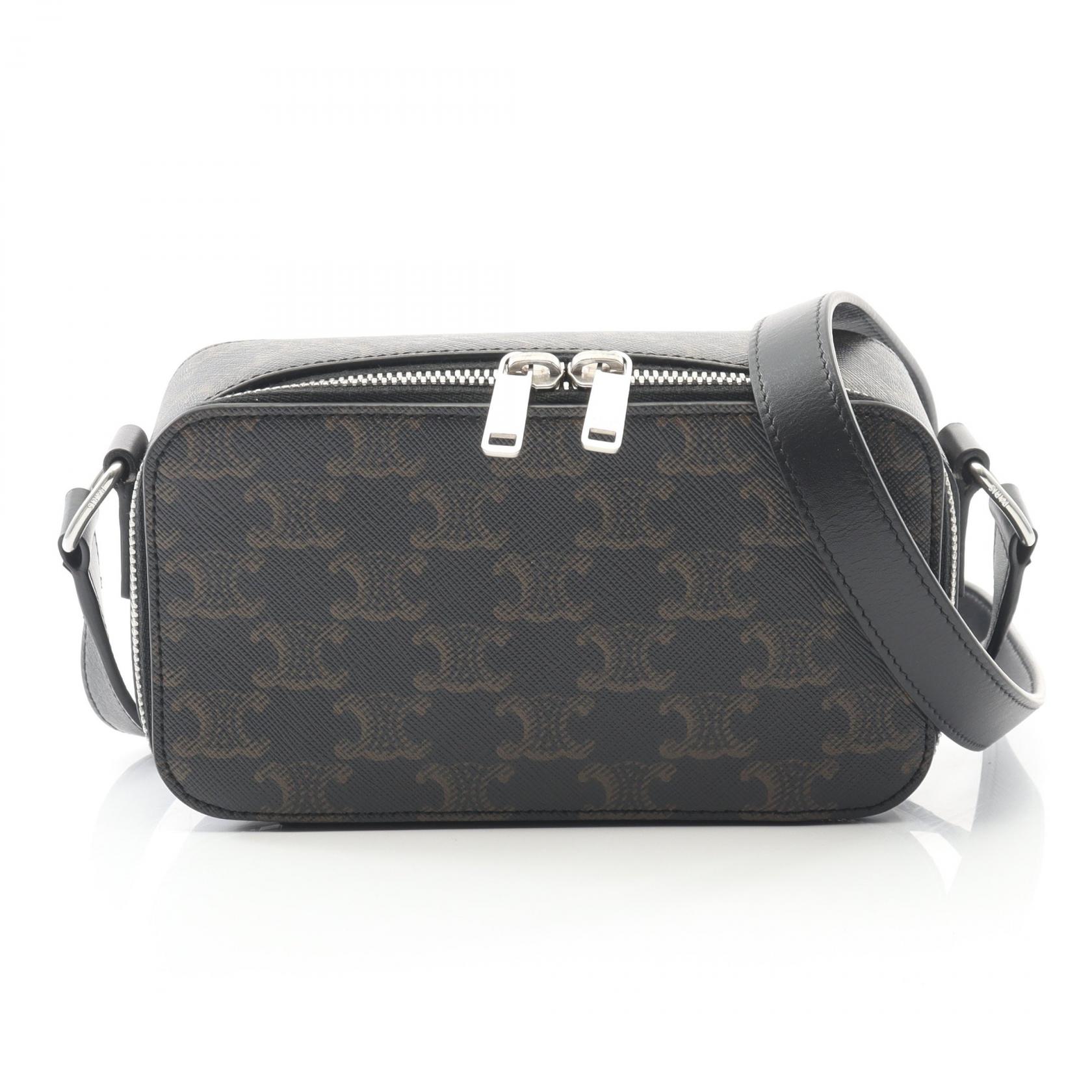 【15%OFFクーポン対象】セリーヌ CELINE トリオンフ ショルダーバッグ バッグ PVCコーティングキャンバス レザー メンズ ブラック系 / ブラウン系 114902EVJ 【中古】