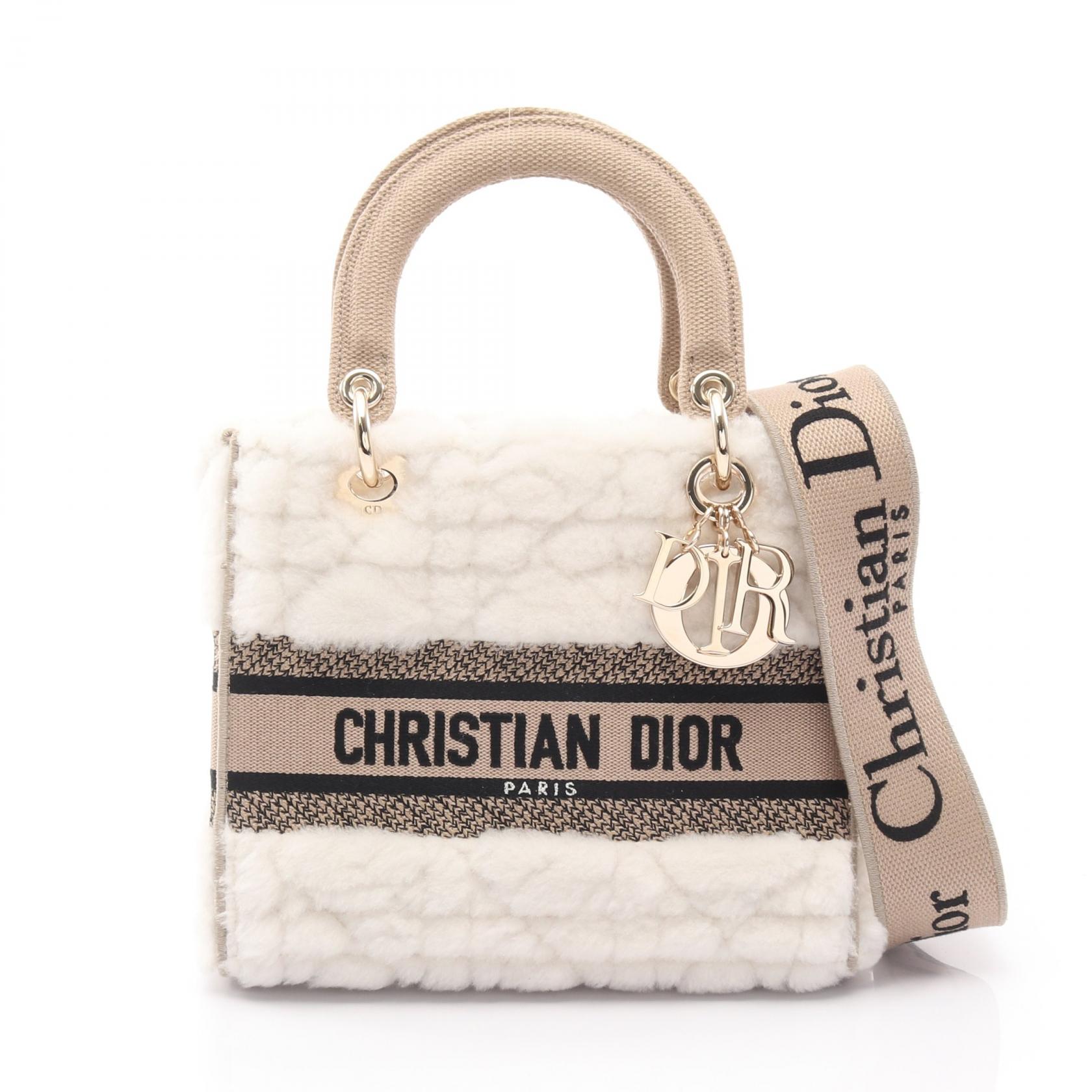 【15%OFFクーポン対象】ディオール Dior LADY D-LITE ミディアムバッグ ハンドバッグ バッグ キャンバス シアリング レディース ホワイト系 / ベージュ系 / ブラック系 【中古】