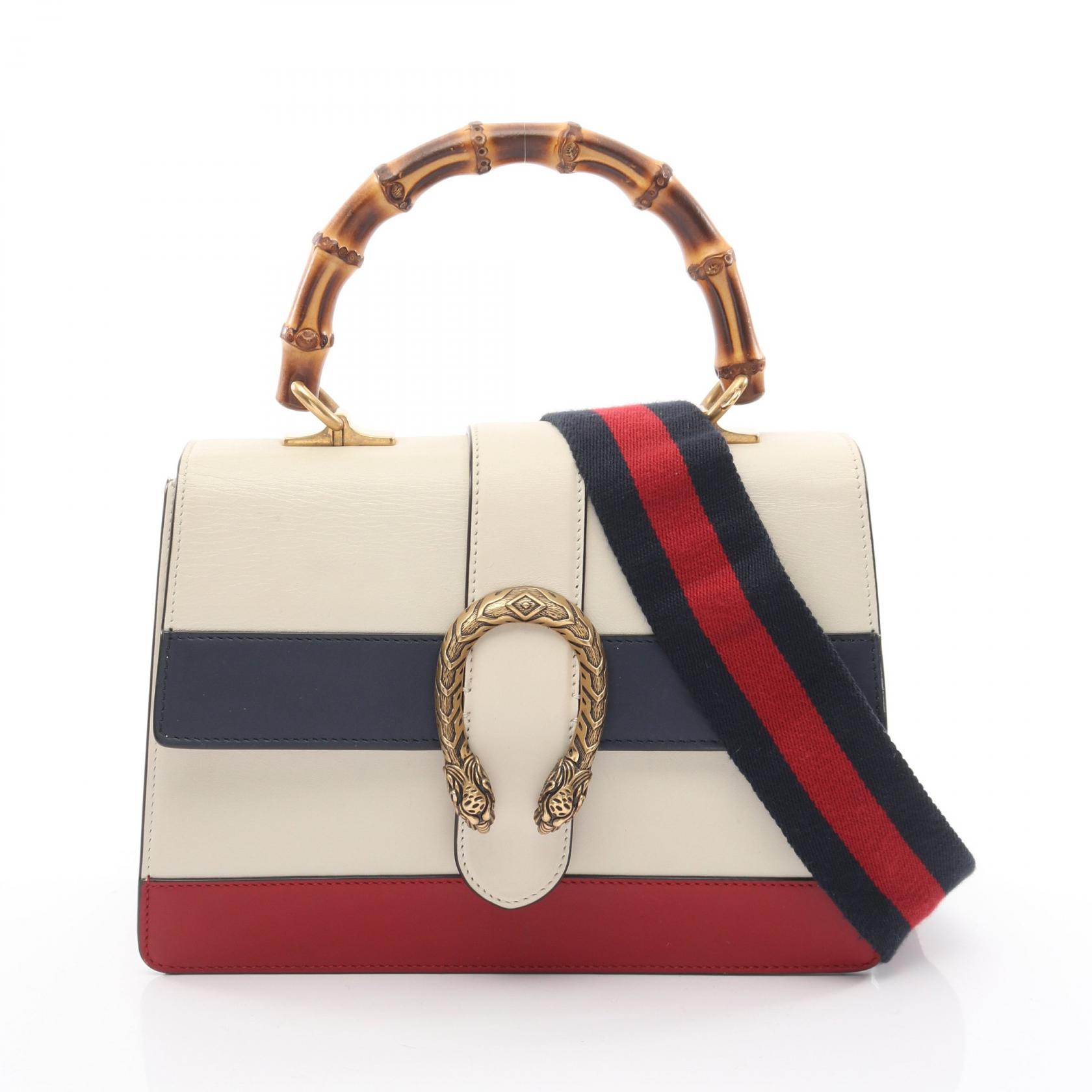 グッチ GUCCI バンブー ディオニュソス ミディアム ハンドバッグ バッグ レザー レディース アイボリー系 / ネイビー系 / レッド系 448075 【中古】