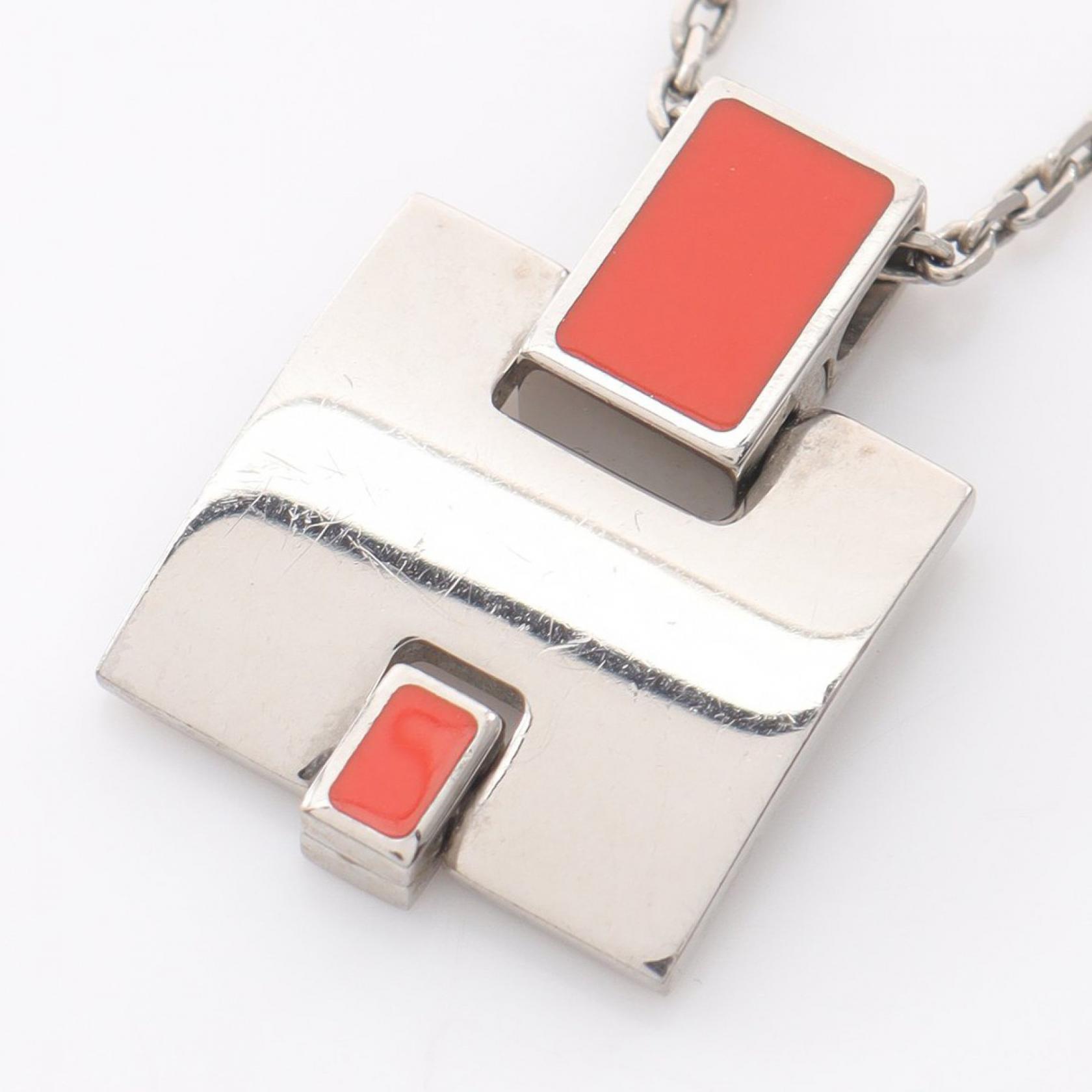 ≪10%OFFクーポン 7/19 20時~7/26 9:59≫エルメス HERMES EILEEN アイリーン ネックレス ジュエリー ステンレススチール レディース シルバー系 / レッド系 【中古】|Mike Museum