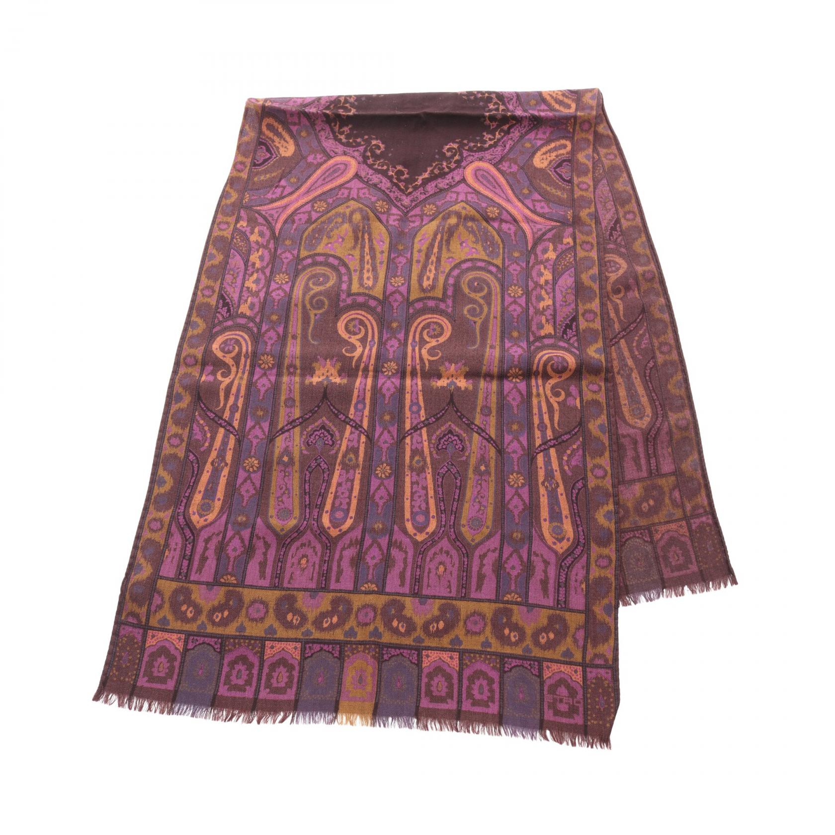 エトロ ETRO ストール 衣料品 ウール シルク レディース ブラウン系 / パープル系 / マルチカラー 【中古】