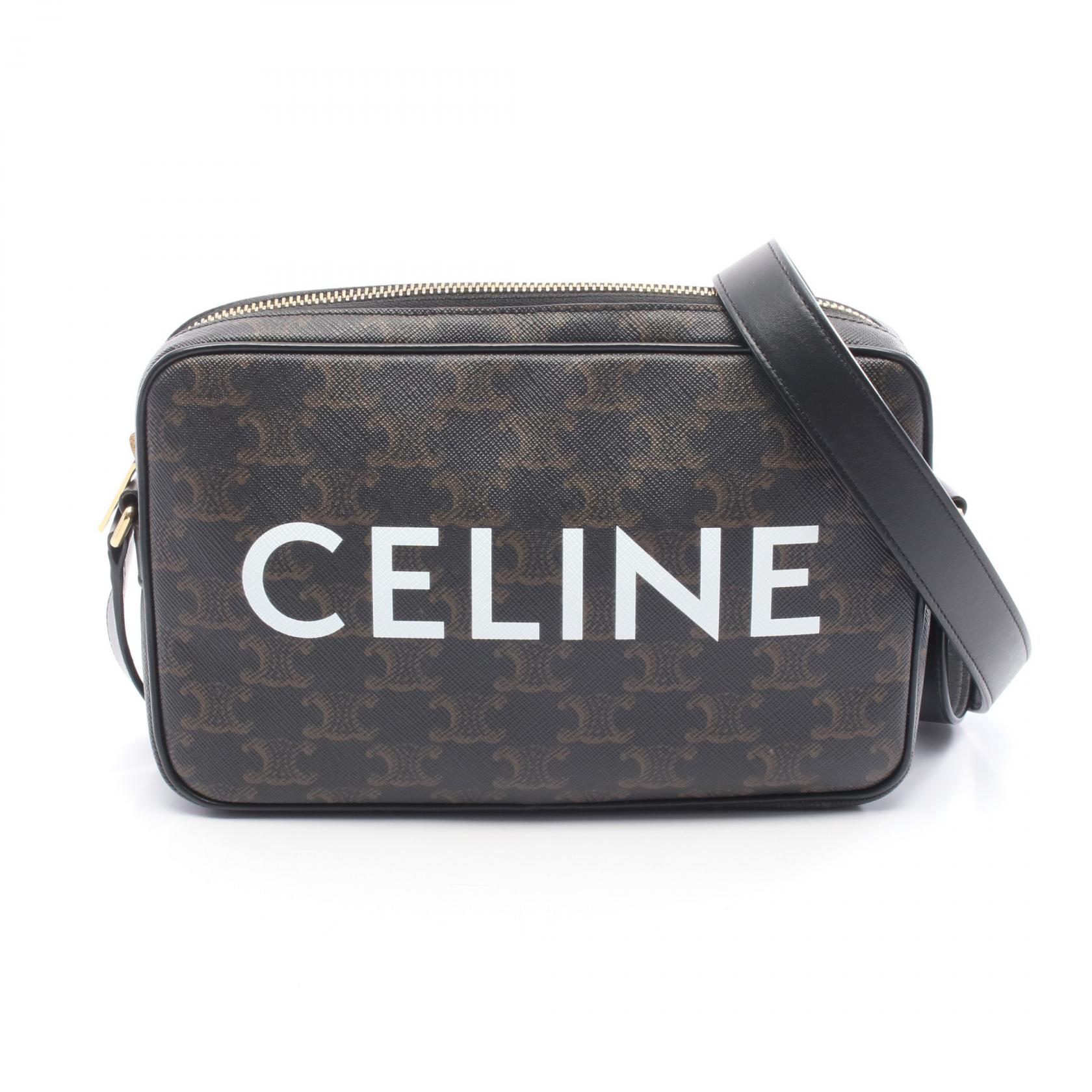 《全品5%クーポン×P5倍》セリーヌ CELINE トリオンフ ミディアム メッセンジャーバッグ ショルダーバッグ バッグ PVCコーティングキャンバス レザー レディース ブラック系 / ブラウン系 194502 【中古】
