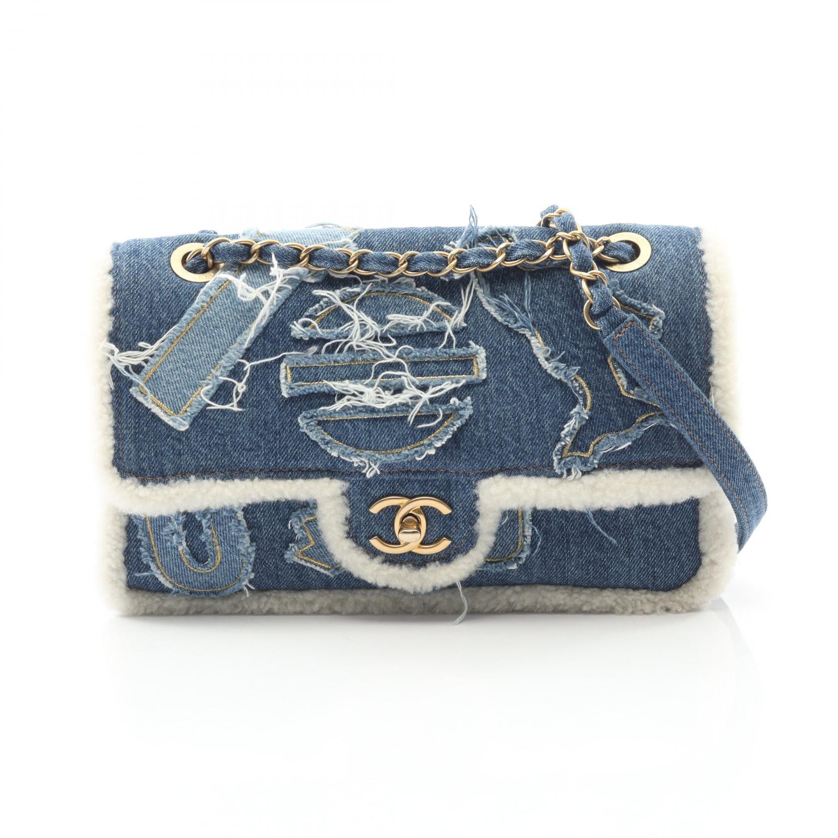【15%OFFクーポン対象】シャネル CHANEL エジプトライン ショルダーバッグ バッグ デニム ムートン レディース ネイビー系 / ホワイト系 AS0875 【中古】