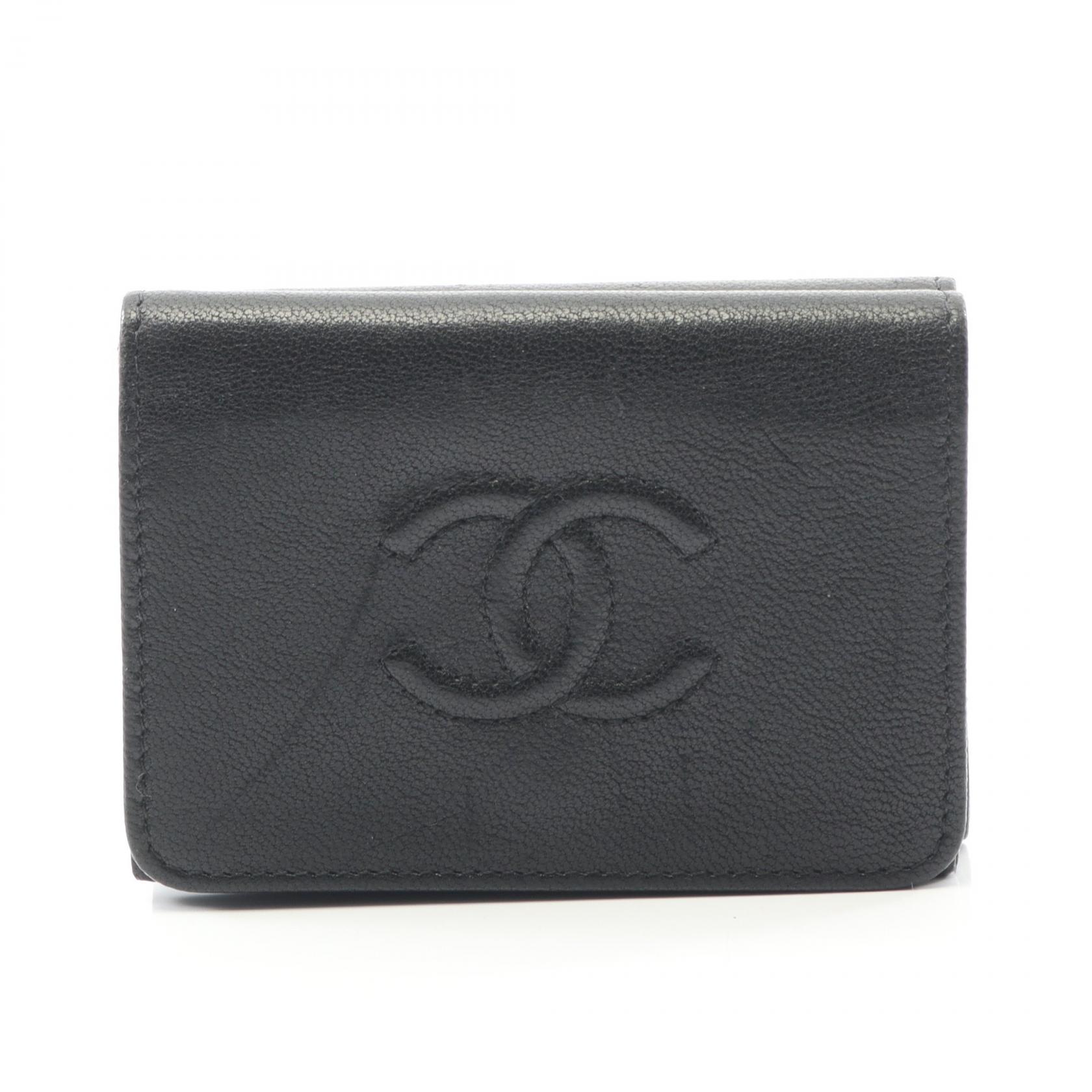 《全品5%クーポン×P5倍》シャネル CHANEL ココマーク 三つ折り財布 財布 レザー レディース ブラック系 【中古】