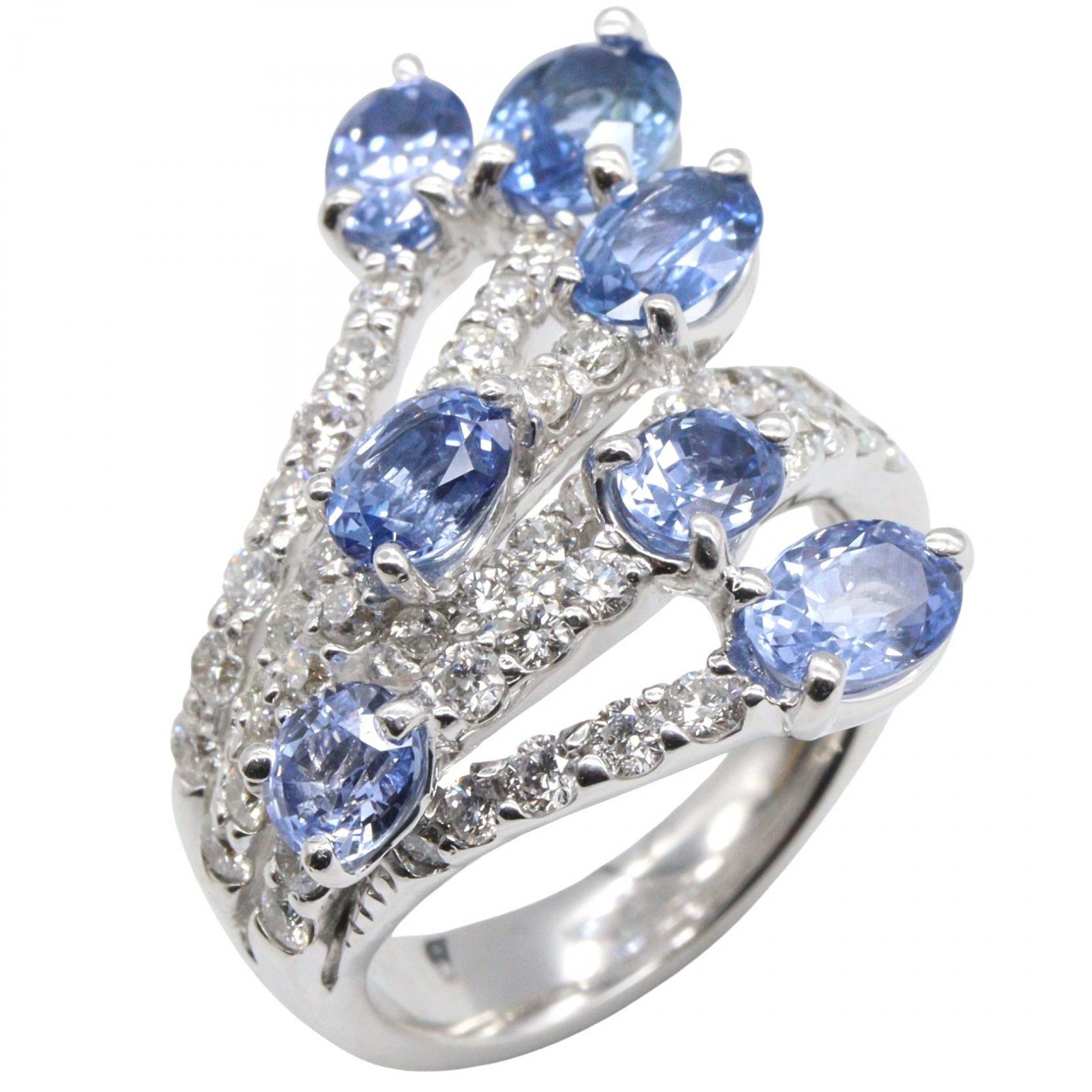 ≪10%OFFクーポン 7/19 20時～7/26 9:59≫ジュエリー JEWELRY サファイア ダイヤモンド リング リング・指輪 ジュエリー K18WG（ホワイトゴールド） ダイヤモンド サファイア レディース シルバー系 / ブルー系 / クリア系 ｻﾌｧｲｱ 11.7g 【中古】｜Mike Museum