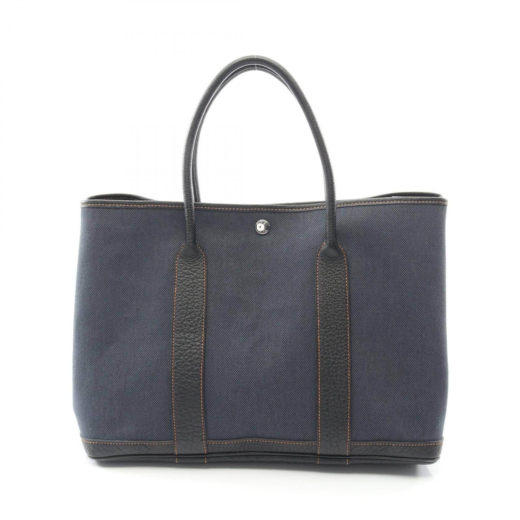 エルメス HERMES ガーデンパーティPM トートバッグ バッグ キャンバス レザー トワルアッシュ / ネゴンダ トワルアッシュ レディース ネイビー系 / ブラック系 【中古】