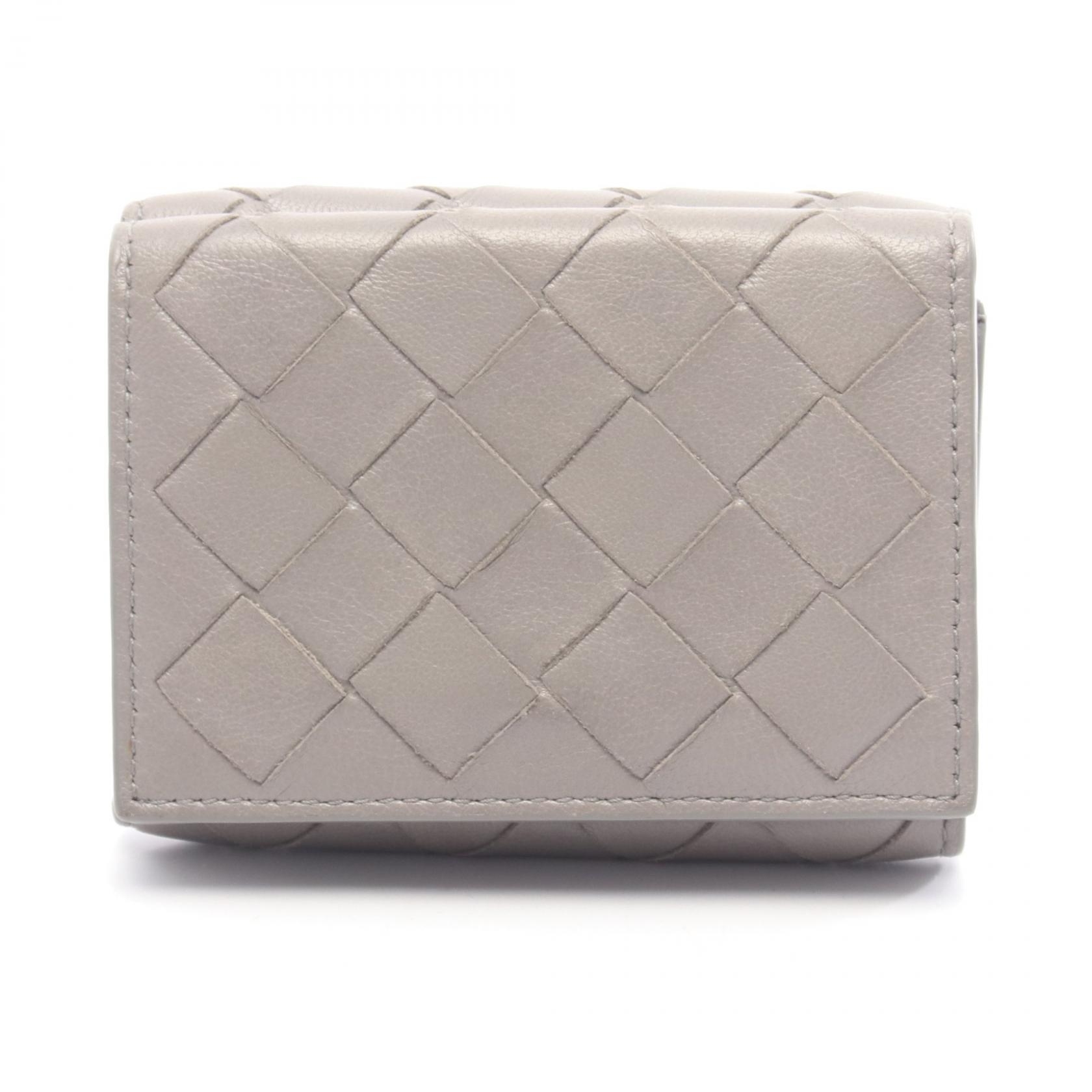 【20%OFFクーポン対象】ボッテガヴェネタ BOTTEGA VENETA イントレチャート 三つ折り財布 財布 レザー レディース グレー系 【中古】