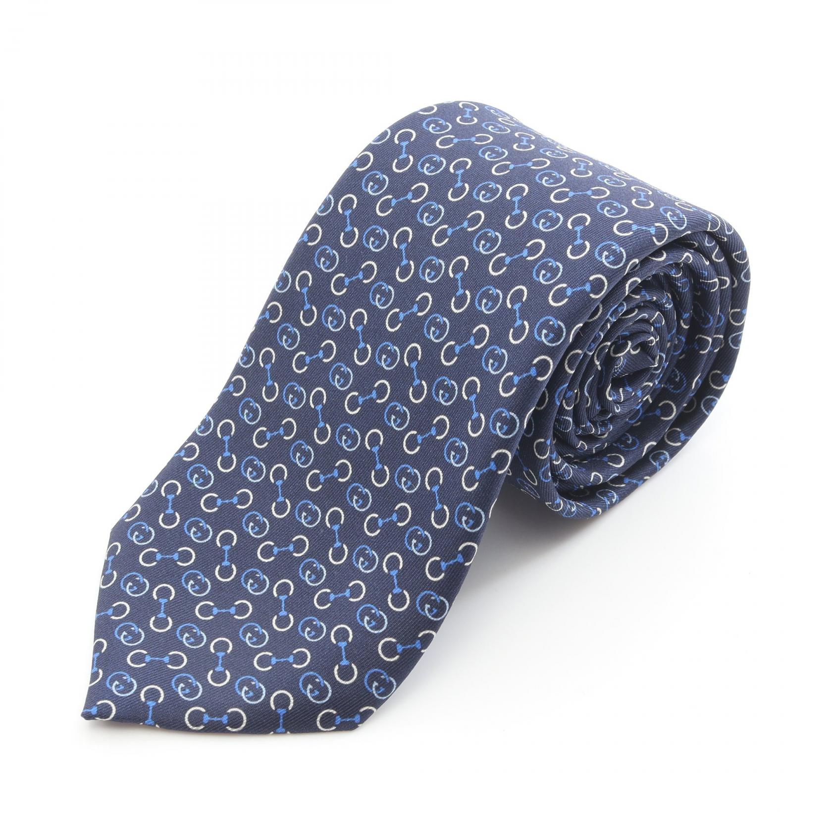 グッチ GUCCI インターロッキングG ネクタイ 衣料品 シルク メンズ ネイビー系 / ブルー系 【中古】