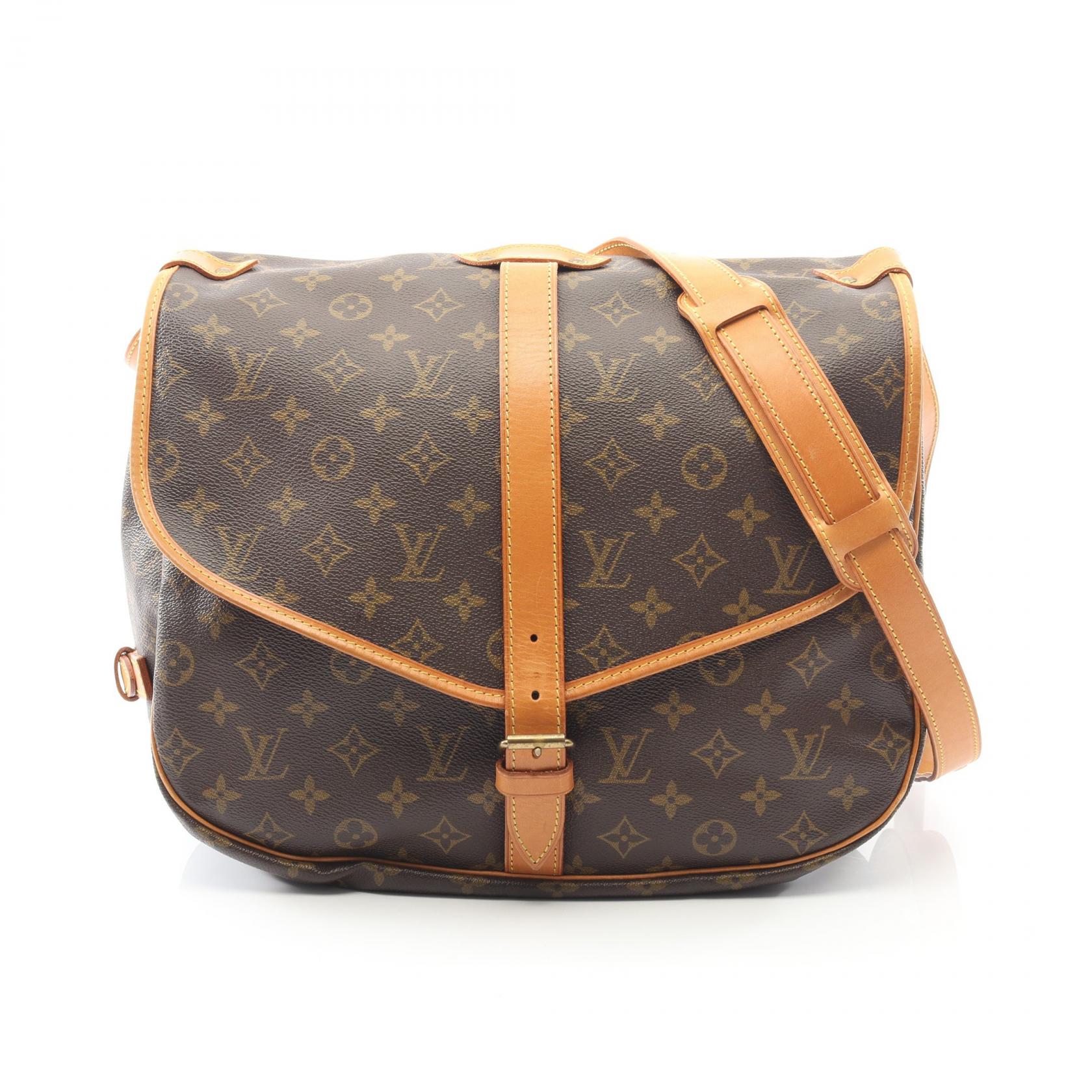 【15%OFFクーポン対象】ルイ・ヴィトン LOUIS VUITTON ソミュール35 ショルダーバッグ バッグ PVCコーティングキャンバス レザー モノグラム レディース ブラウン系 M42254 【中古】