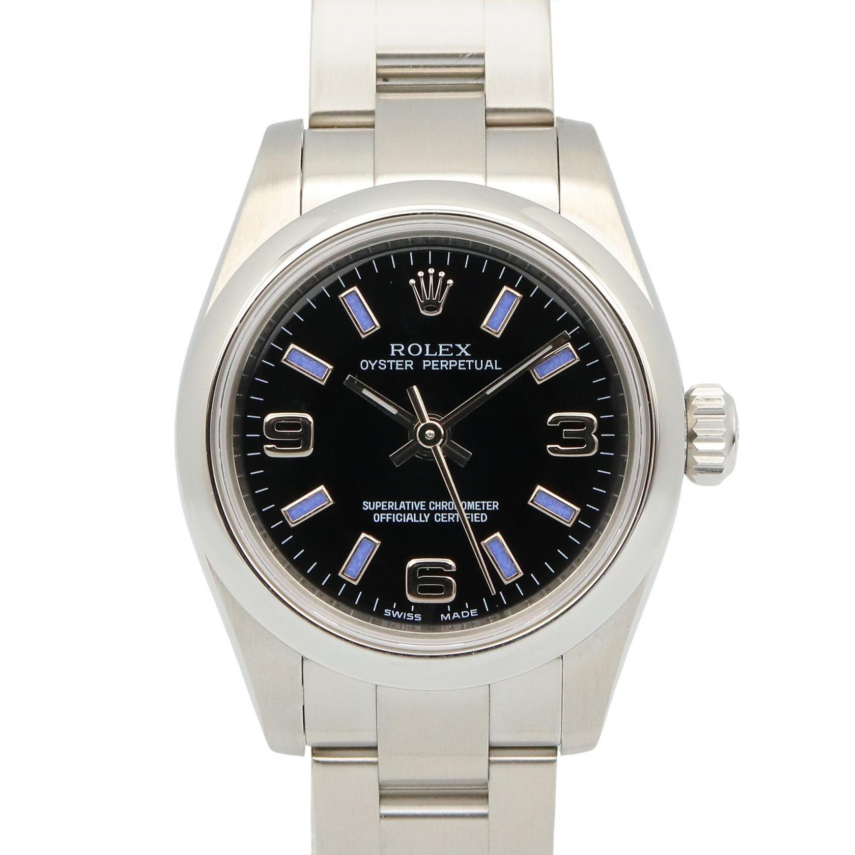 【SALE／10%OFFクーポン】ロレックス ROLEX オイスター パーペチュアル 腕時計 時計 ステンレススチール レディース ブラック系 176200 【中古】