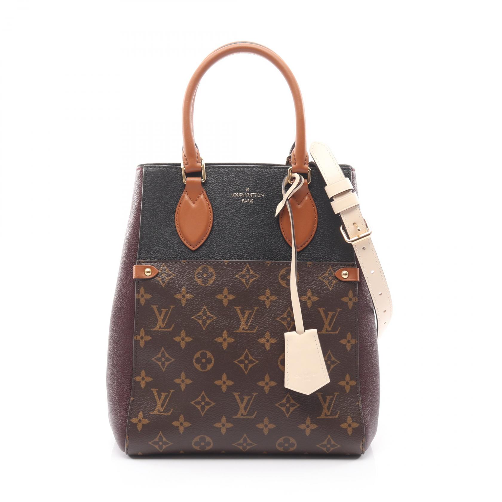 ルイ・ヴィトン LOUIS VUITTON フォールド トートMM モノグラム ノワール ワイン クレーム ハンドバッグ バッグ PVCコーティングキャンバス レザー レディース ブラック系 / ボルドー系 / マルチカラー M45409 【中古】