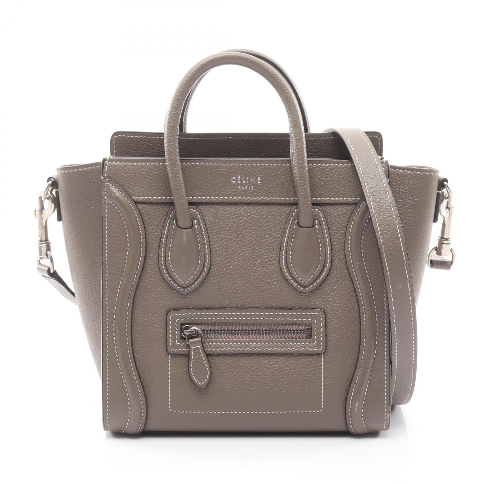 【15%OFFクーポン対象】セリーヌ CELINE ラゲージ ナノショッパー ハンドバッグ バッグ レザー レディース グレー系 【中古】