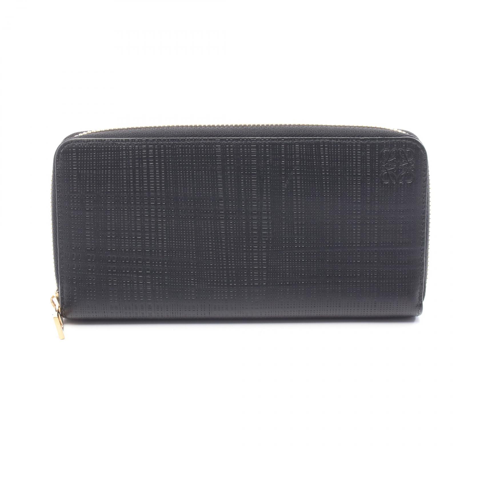 ロエベ LOEWE アナグラム ラウンド長財布 財布 レザー レディース ブラック系 【中古】