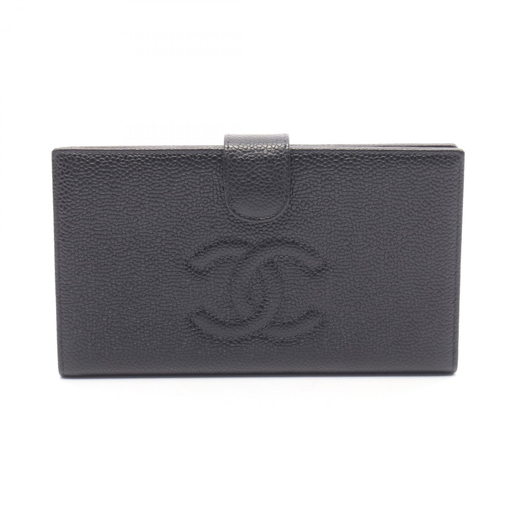 《全品5%クーポン×P5倍》シャネル CHANEL ココマーク 二つ折り長財布 財布 キャビアスキン(グレインドカーフ) レディース ブラック系 【中古】